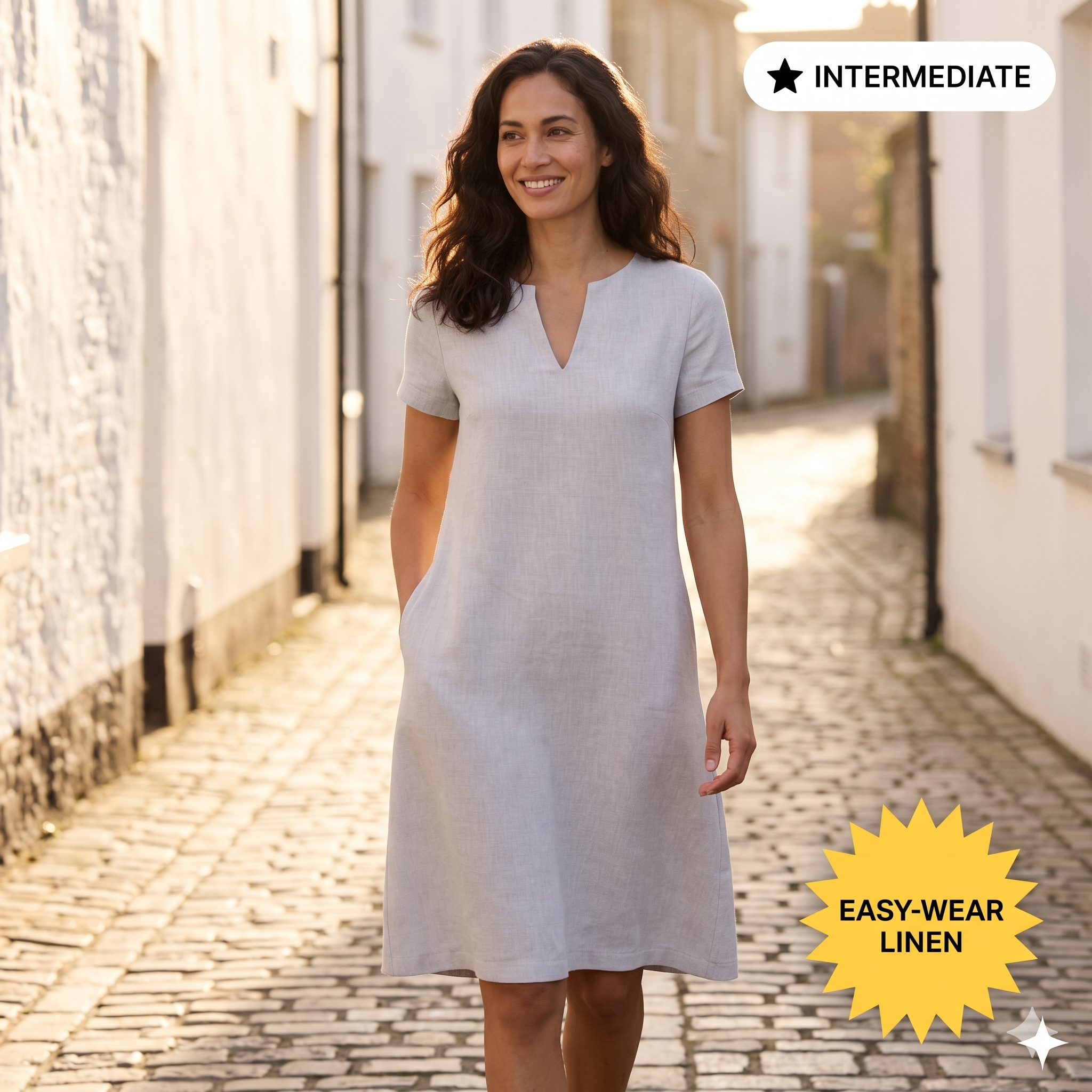 Pocketed Linen Dress Pattern, Women Dress Patterns, Fall Dresses, Summer Sewing Size:US2-30 (A0-A4-USLETTER)