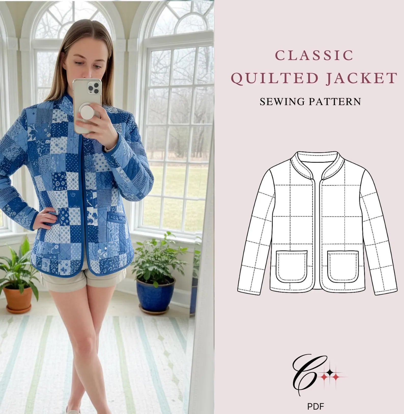 Quilted Jacket Sewing Pattern | Beginner Friendly, Sizes XXS-4XL (Instant Download)