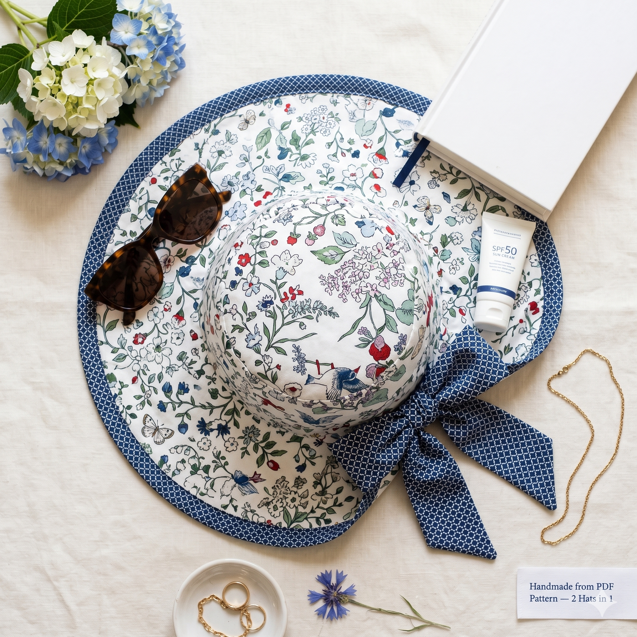 PDF -Reversible Back Bow Sunhat Sewing Pattern : Digital Download (NO Written Instructions)