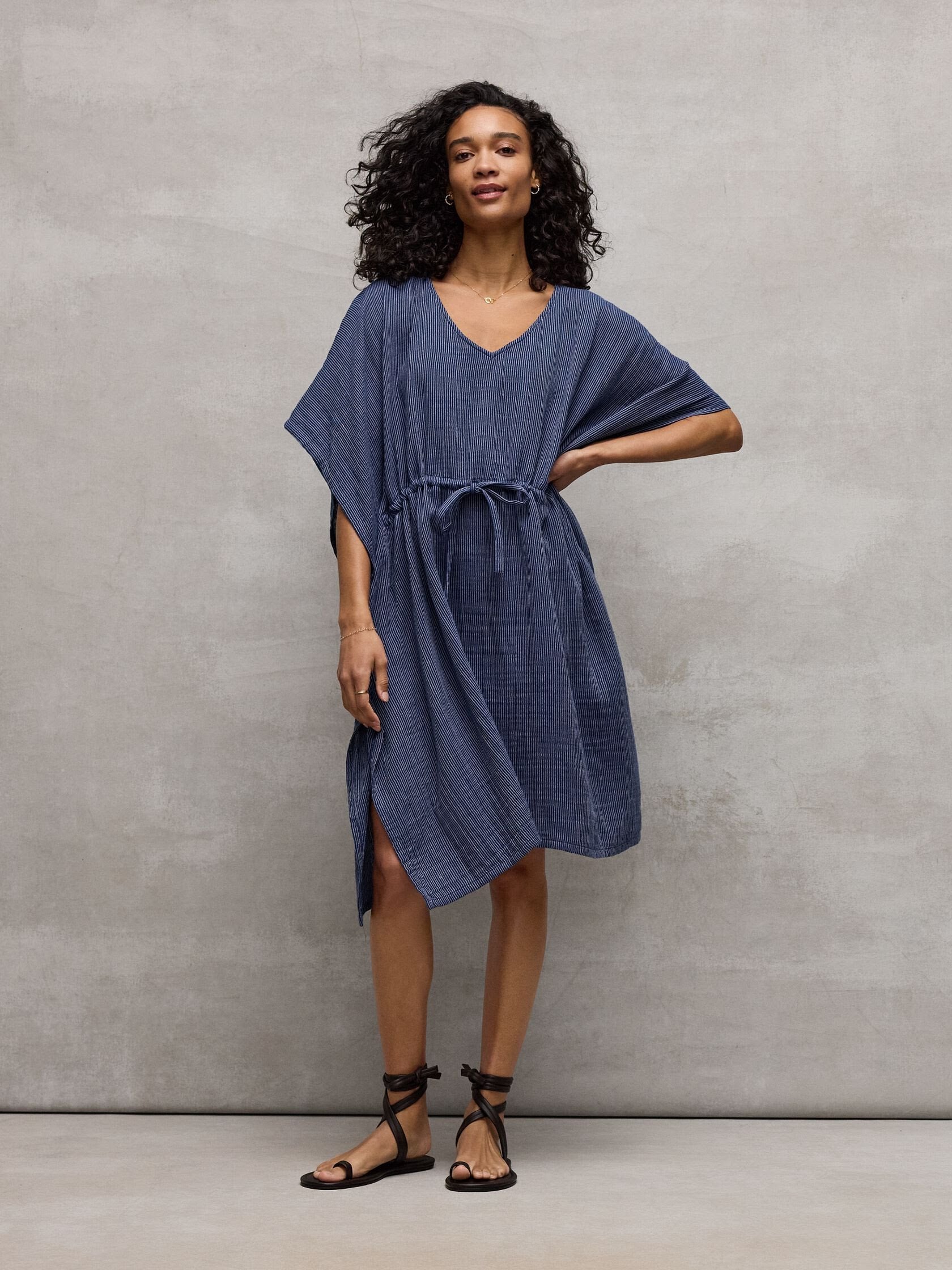 ✨ Striped Organic Cotton Gauze V-Neck Kaftan – Instant Download PDF Sewing Pattern