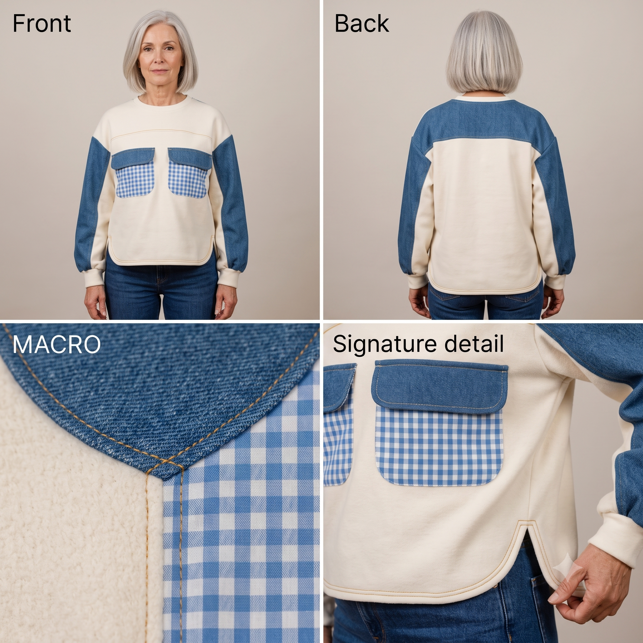 SIMONE Sweatshirt Sewing Pattern PDF, Color Block Sweatshirt, Contrast Yoke & Pockets, Split Hem, Upcycling, Sizes 34–52