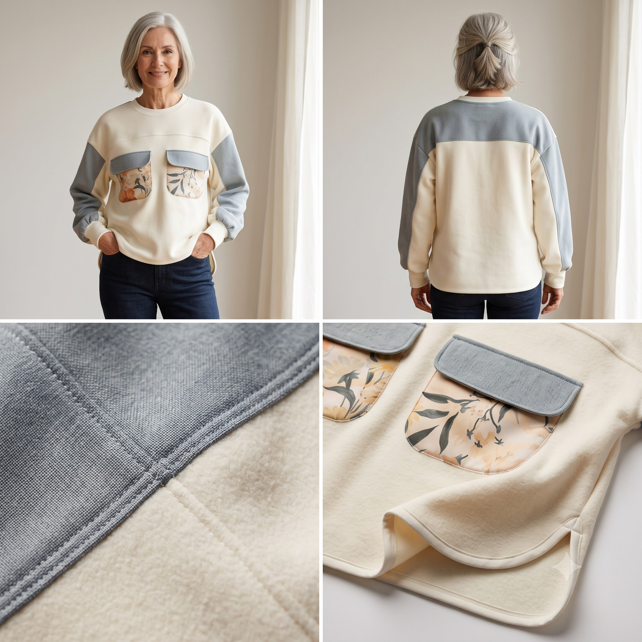 SIMONE Sweatshirt Sewing Pattern PDF, Color Block Sweatshirt, Contrast Yoke & Pockets, Split Hem, Upcycling, Sizes 34–52