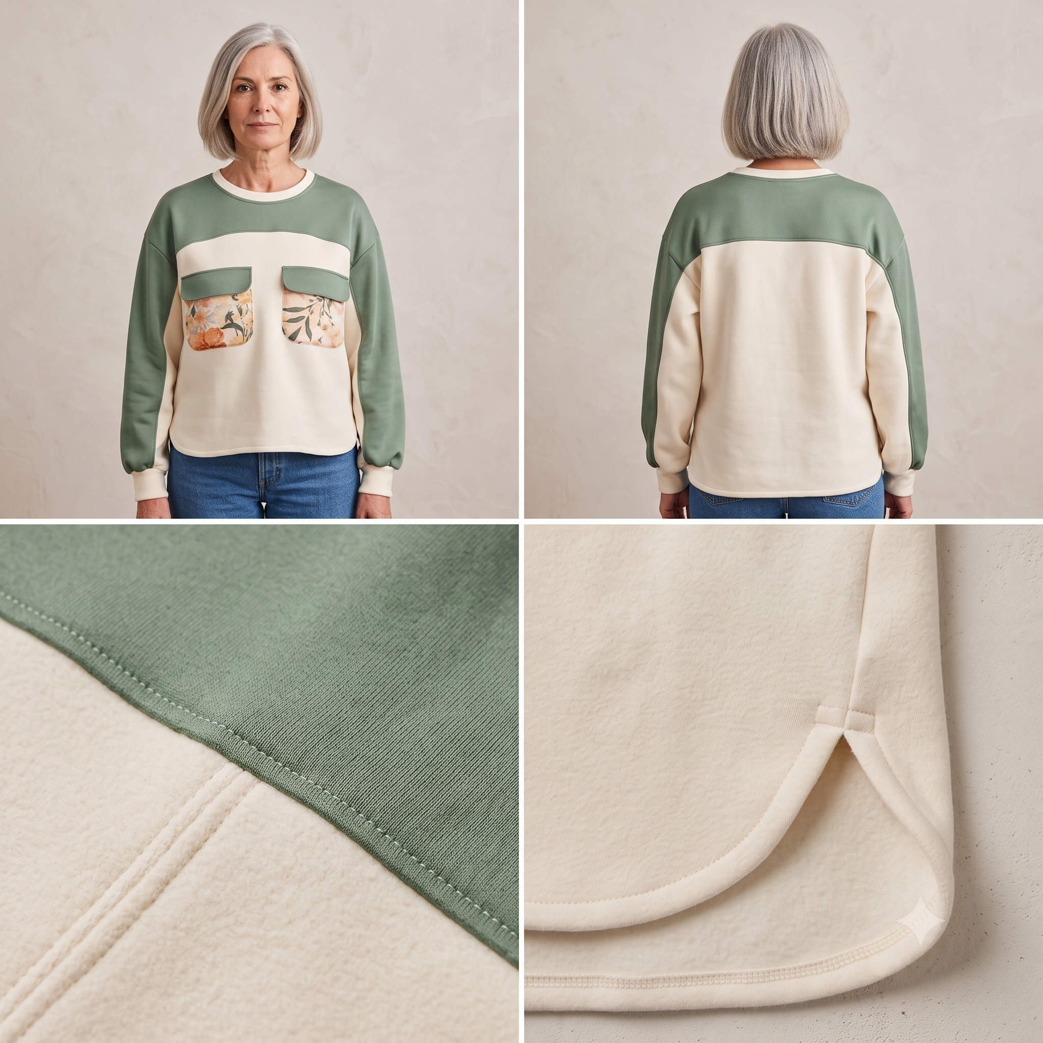 SIMONE Sweatshirt Sewing Pattern PDF, Color Block Sweatshirt, Contrast Yoke & Pockets, Split Hem, Upcycling, Sizes 34–52