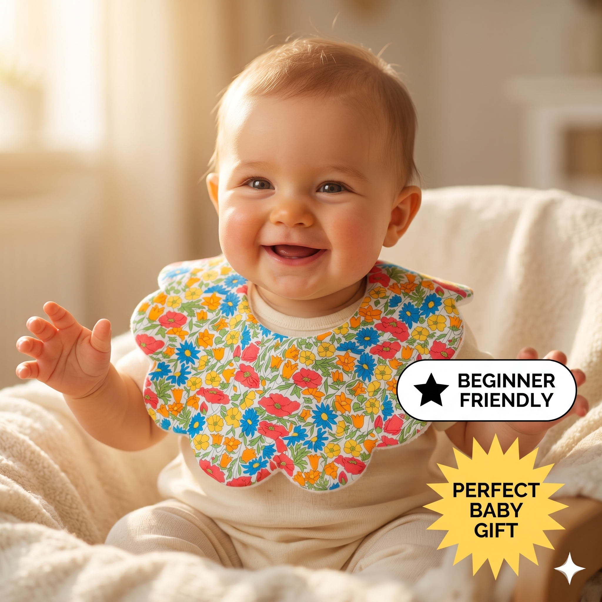 Scalloped baby bib sewing pattern, Flower bib, The original Flower bib pattern.