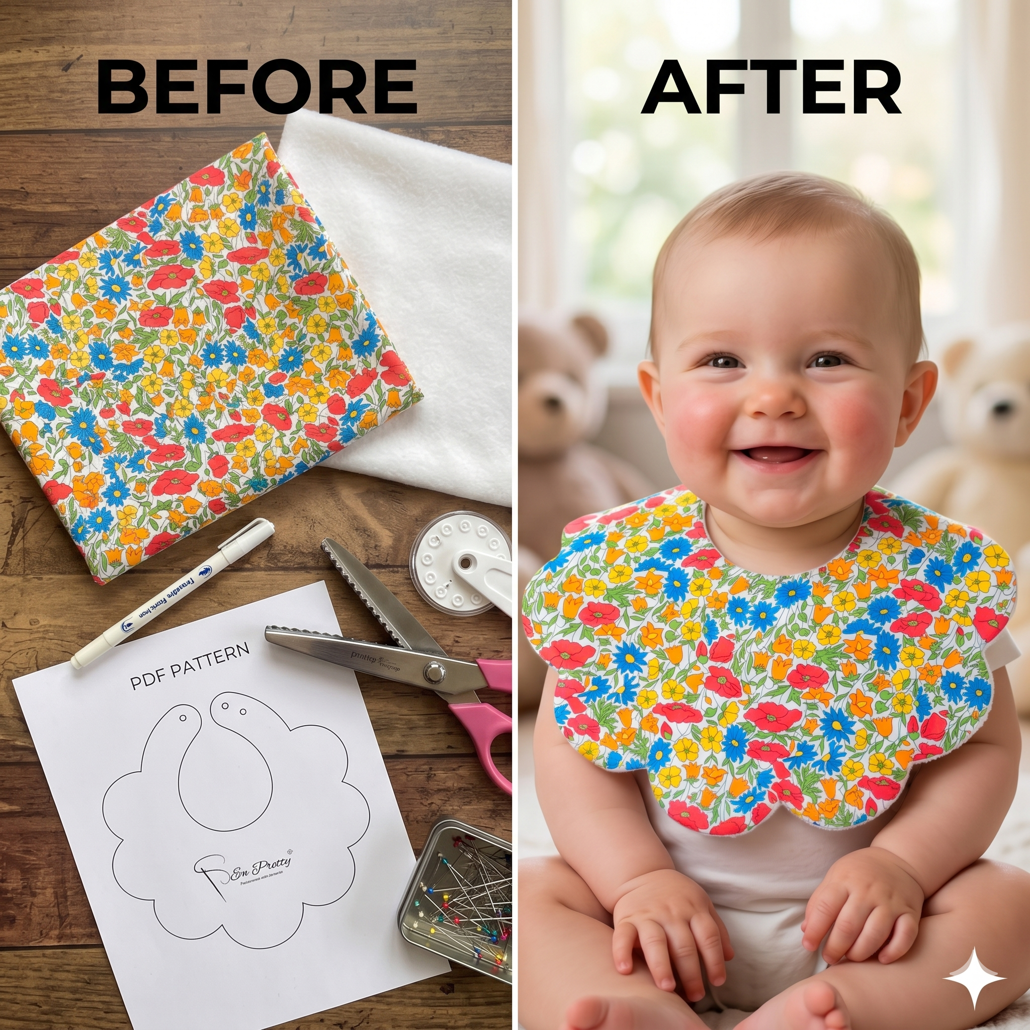 Scalloped baby bib sewing pattern, Flower bib, The original Flower bib pattern.