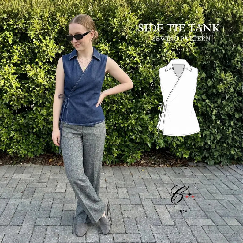 Side Tie Tank blouse Sewing Pattern | Beginner Friendly, Sizes XXS 5XL (Instant Download)