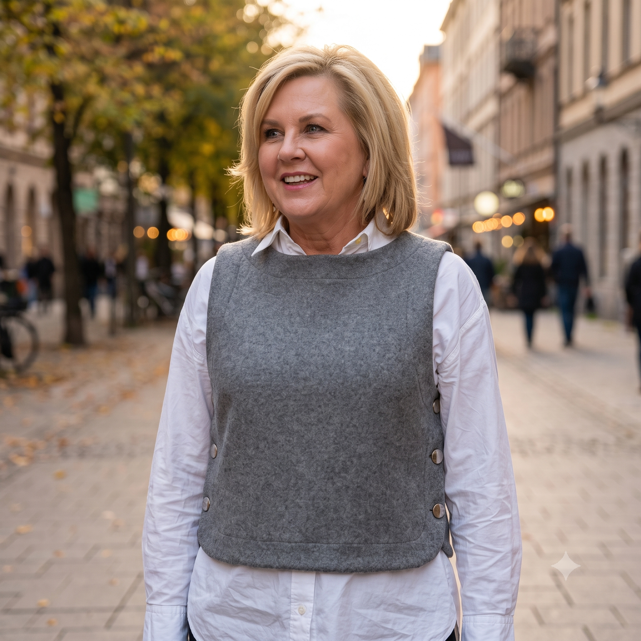Téva Slipover Sewing Pattern – PDF Layering Vest Pattern – Sizes 34 to 52 EU – Sleeveless Knit Top with Side Buttons – Beginner Knit Project – Instant Download