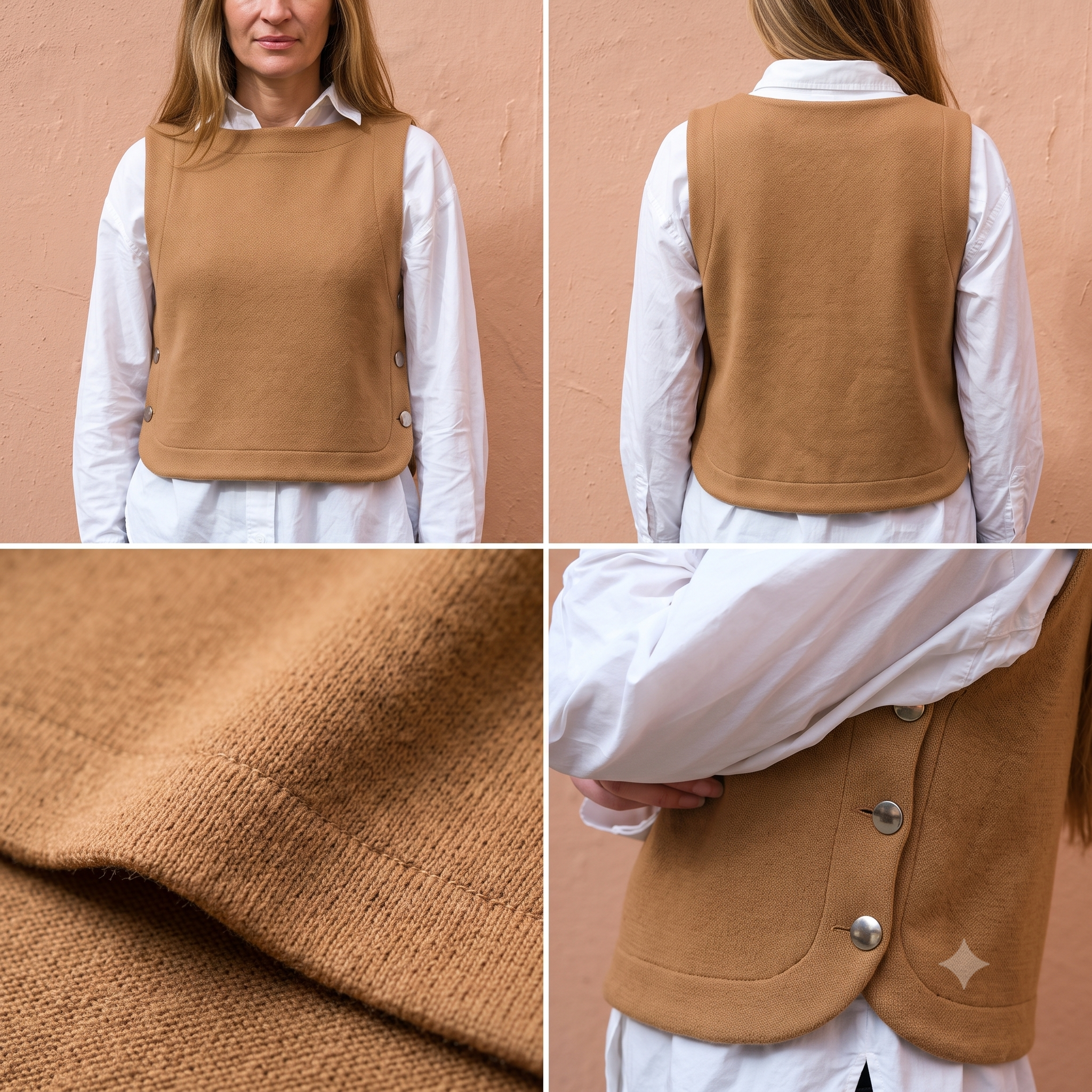 Téva Slipover Sewing Pattern – PDF Layering Vest Pattern – Sizes 34 to 52 EU – Sleeveless Knit Top with Side Buttons – Beginner Knit Project – Instant Download