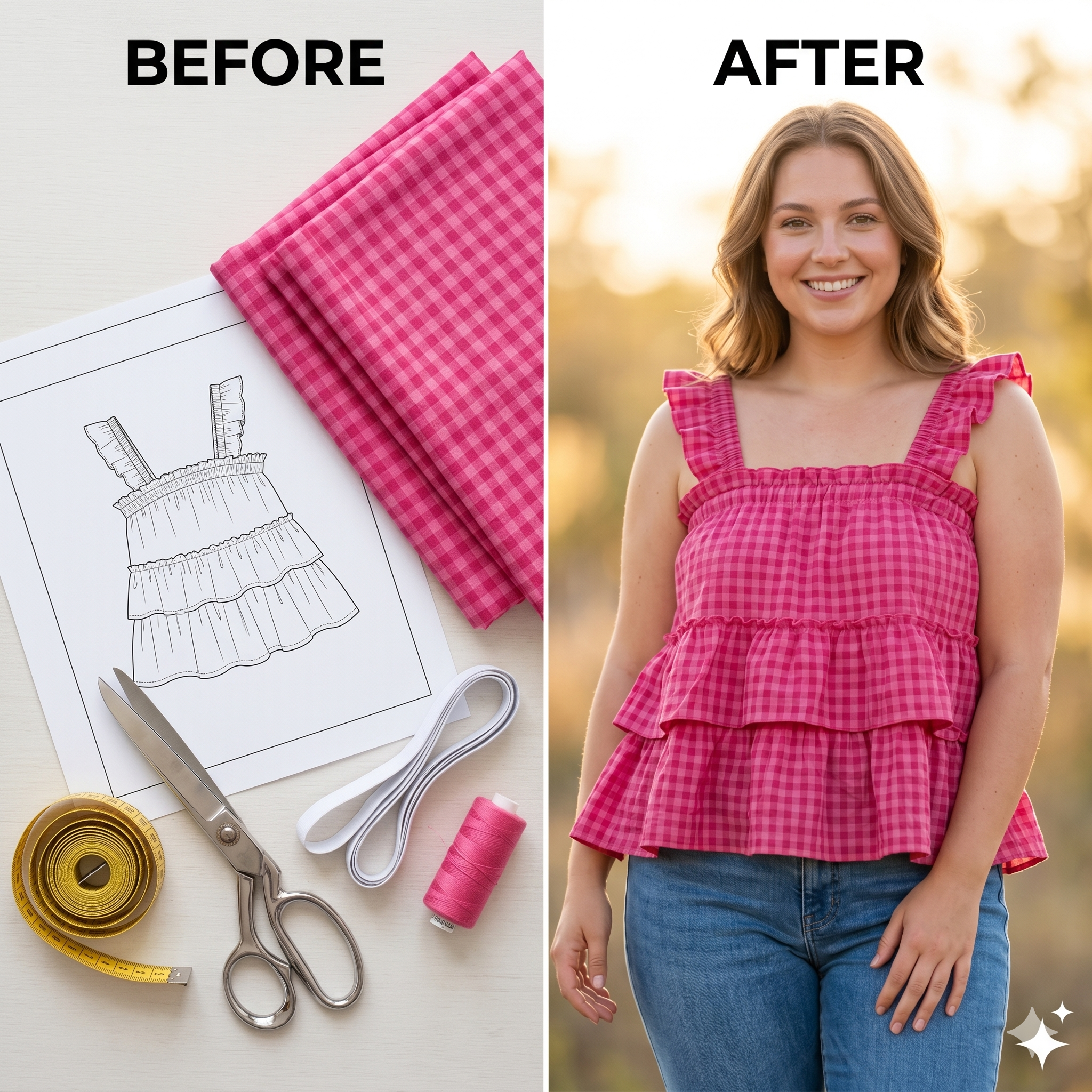 ✨ Gingham Ruffle Tiered Cami Top – Instant Download PDF Sewing Pattern