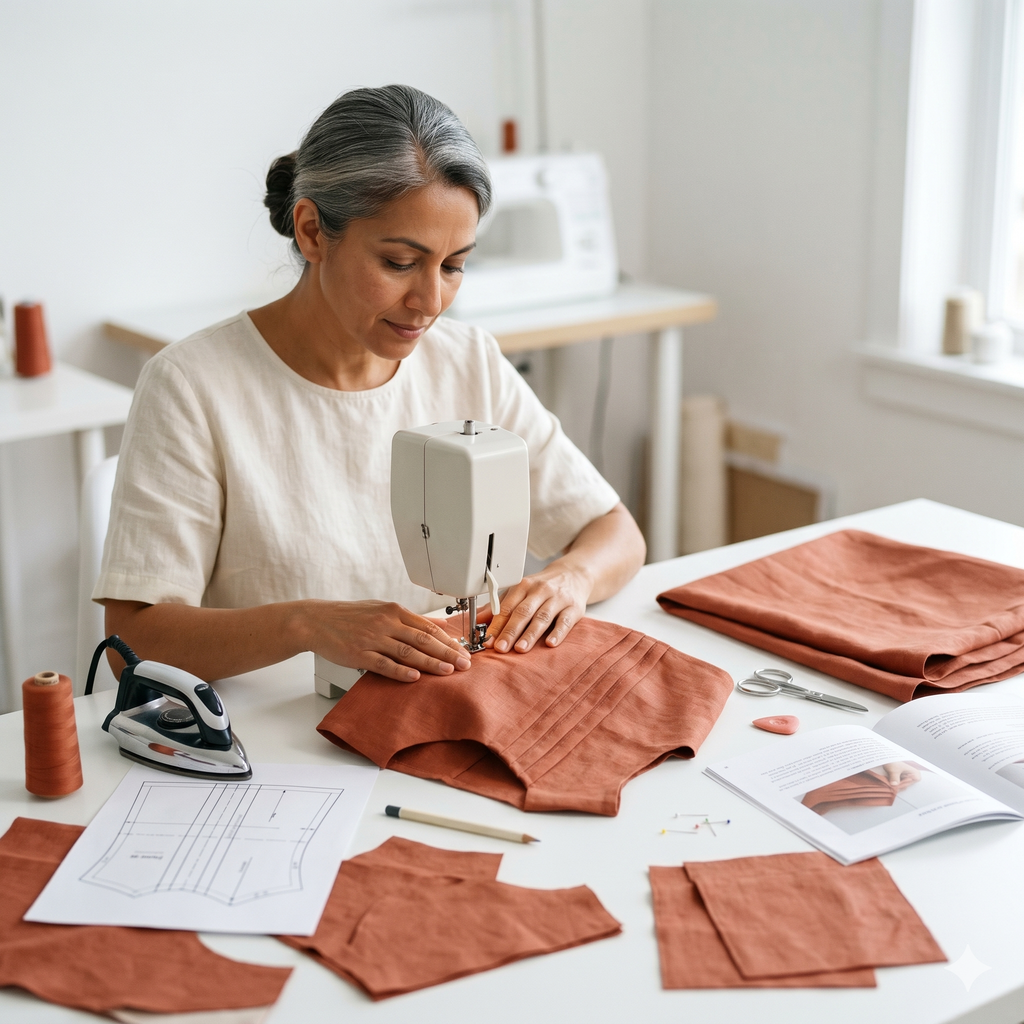 Linen Dress Sewing Pattern PDF | Raised Tucks A-Line Midi Dress