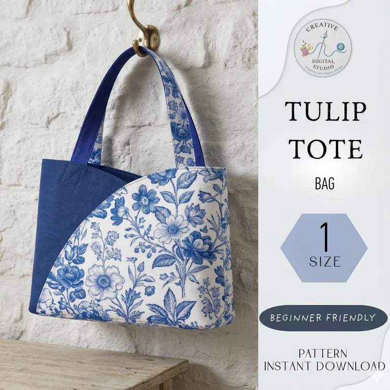 Tulip Tote Bag Sewing Pattern PDF | Beginner Friendly Tote Bag Tutorial | DIY Fabric Handbag | Printable Pattern A4 A0 US Letter
