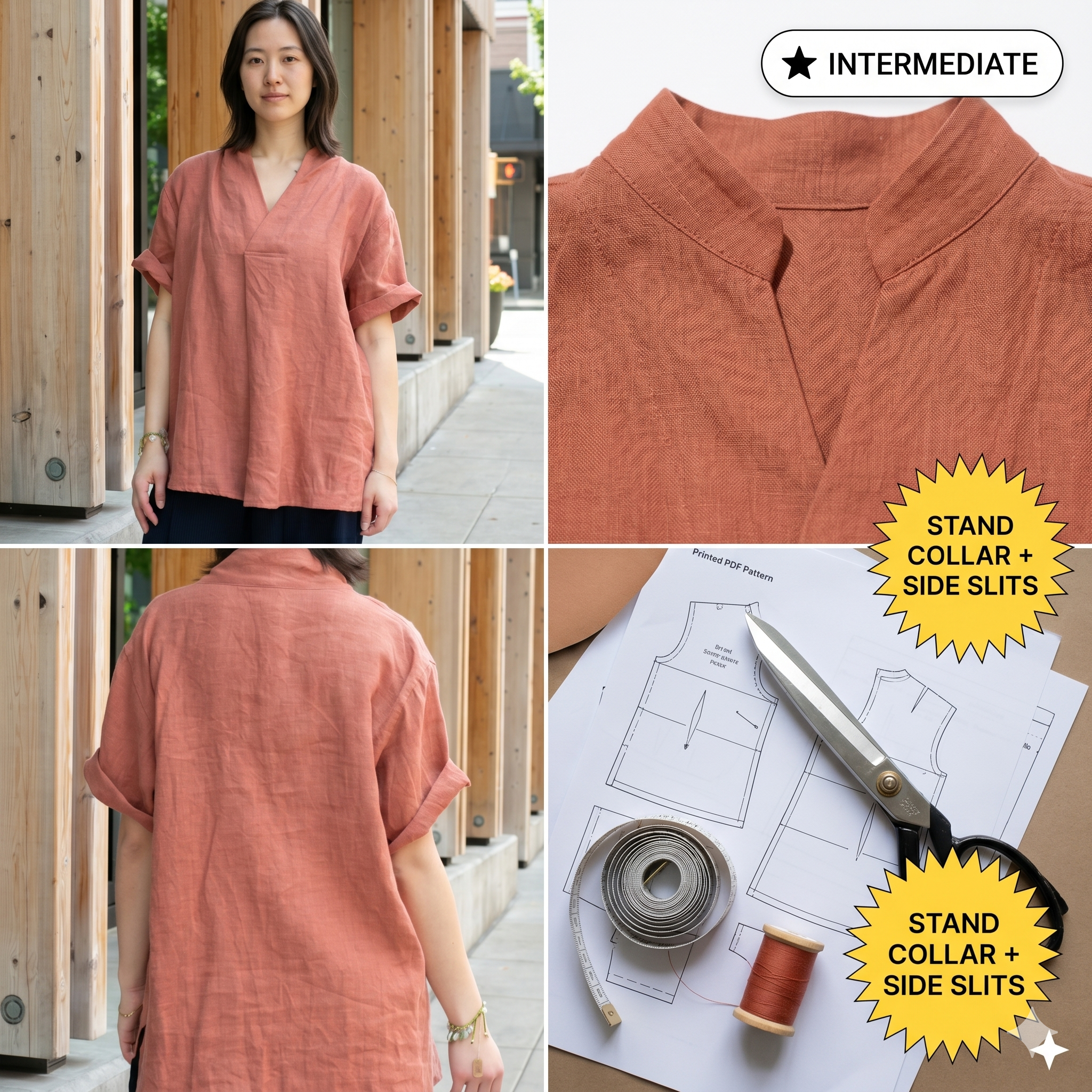 ✨ V-Neck Linen Tunic Top – Instant Download PDF Sewing Pattern