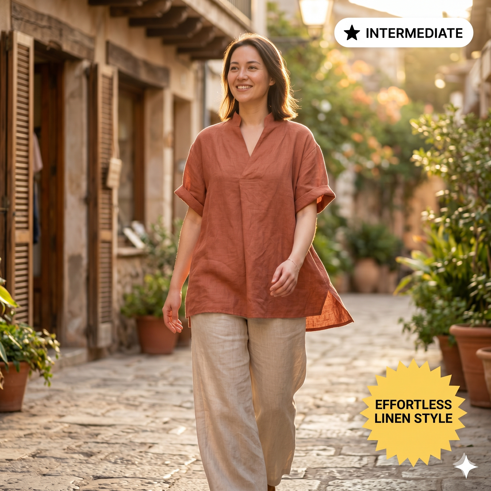 ✨ V-Neck Linen Tunic Top – Instant Download PDF Sewing Pattern