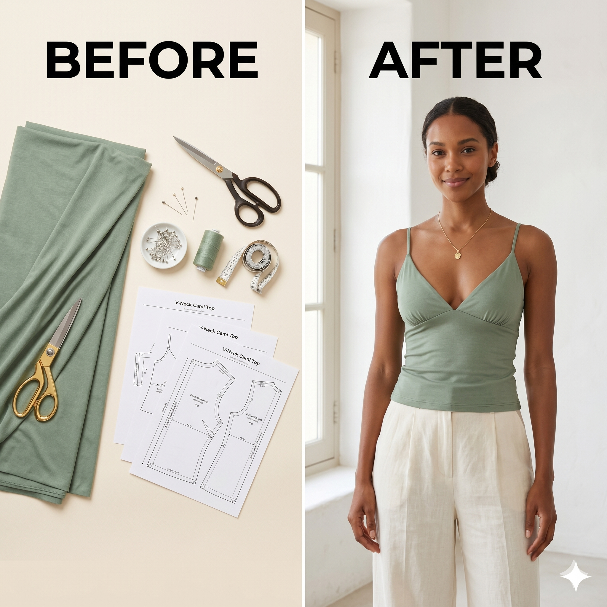 V Neck Cami Top PDF Sewing Pattern | Fitted Spaghetti Strap Tank Top Jersey Beginner Friendly Women XXS-XXL Instant Download
