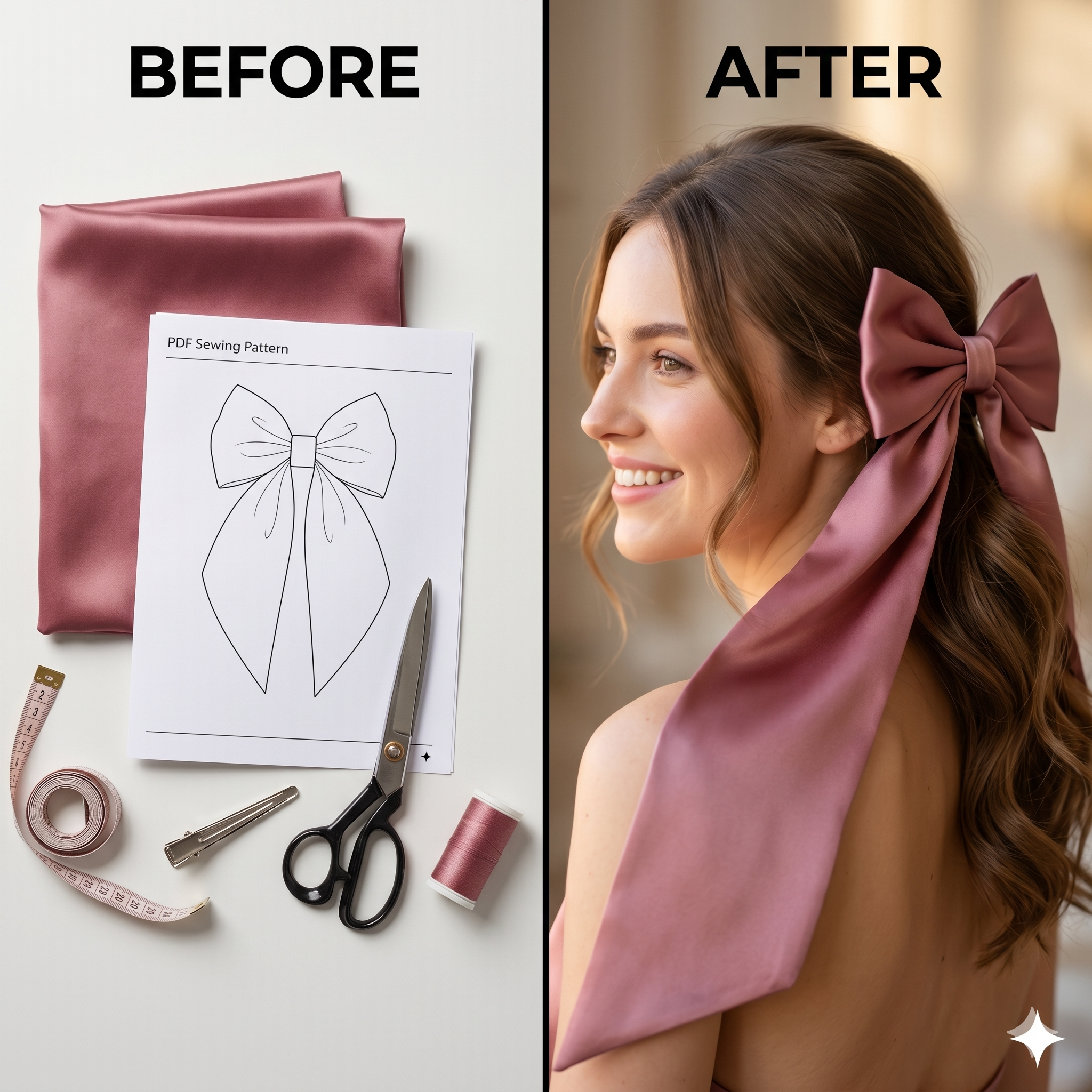 Pattern - Vintage Bow Hair Clip Sewing PDF Pattern | Sewing digital Pattern | Hair clip sewing pdf pattern