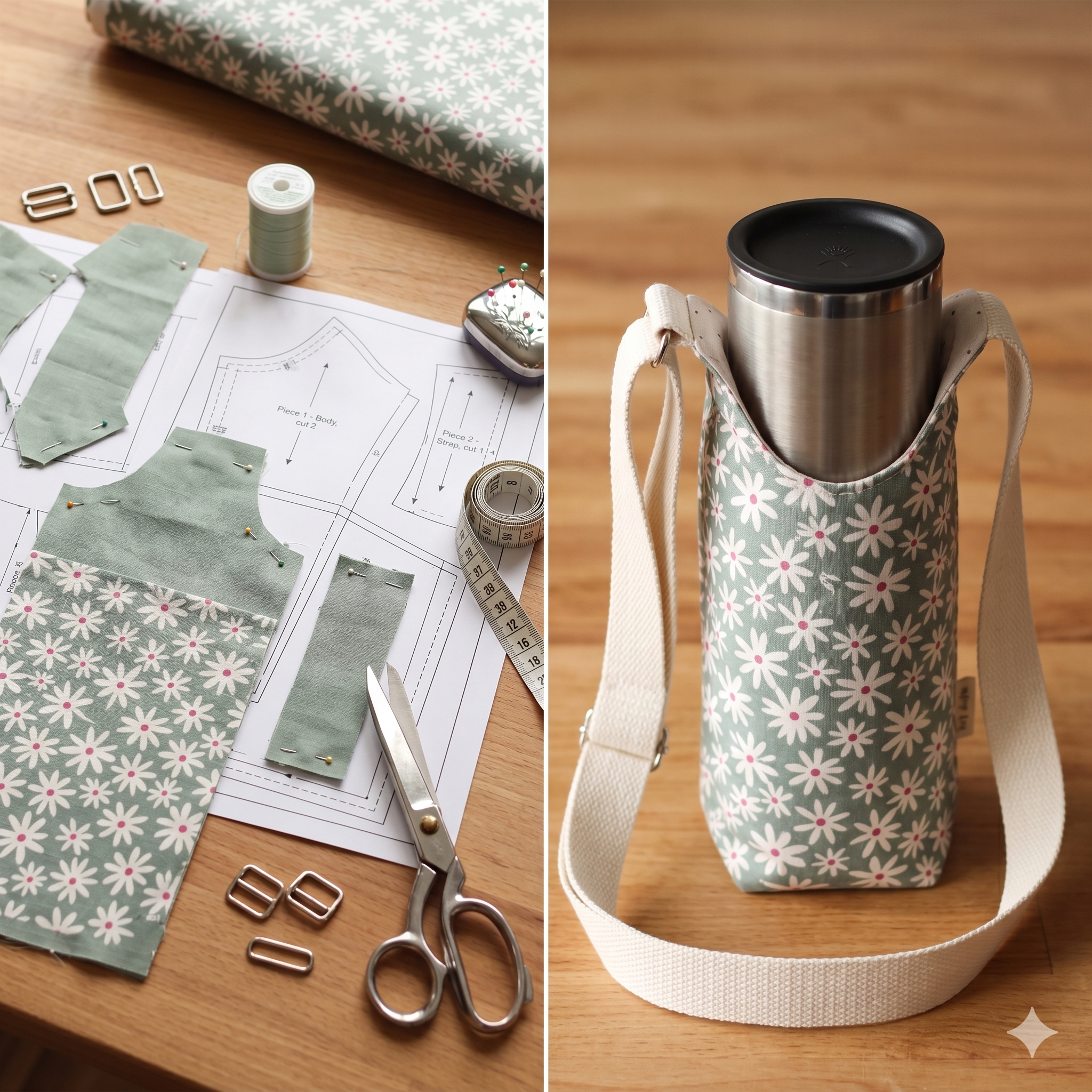 Water Bottle Bag Pattern, Wine Bag Tutorial PDF