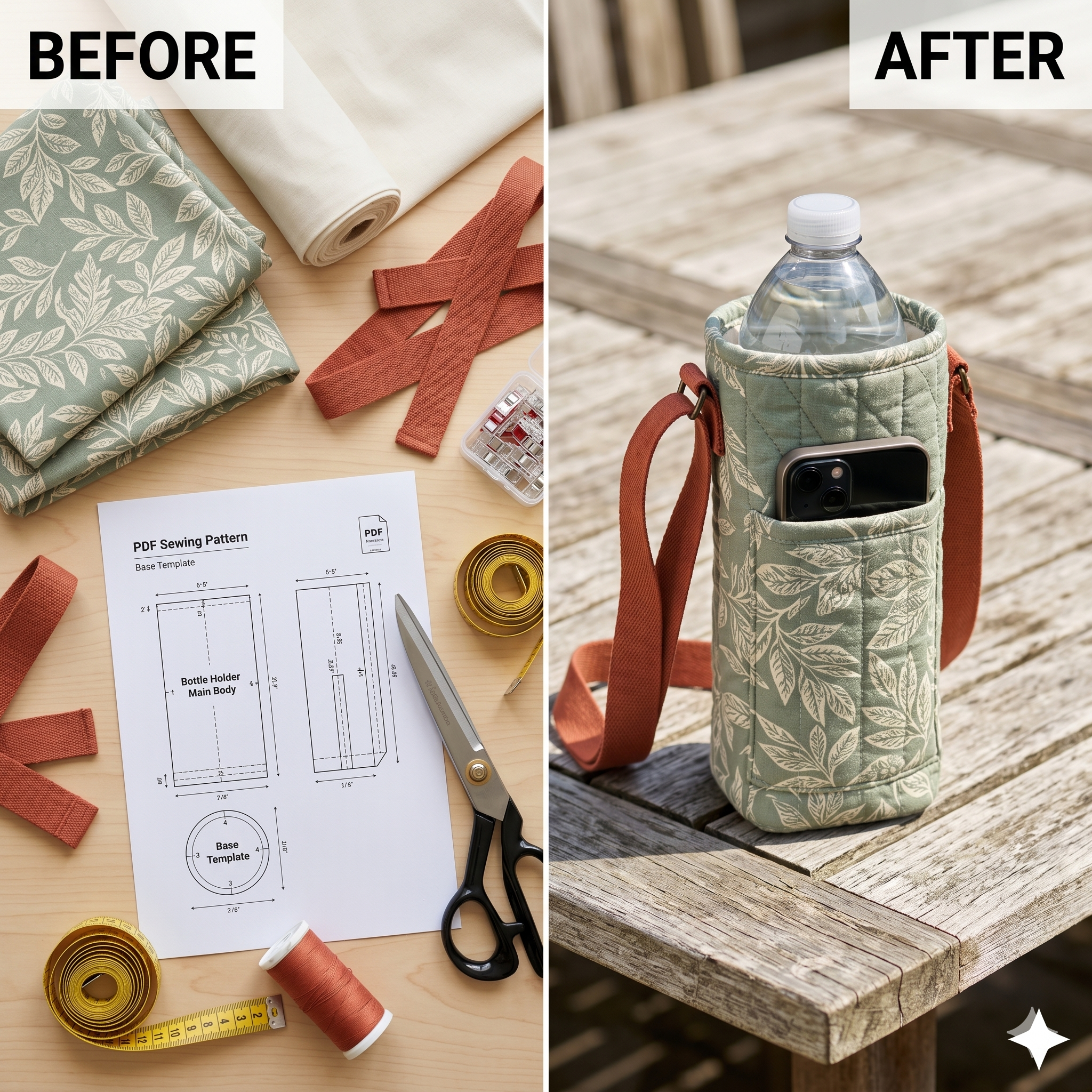 Water Bottle Holder pattern and tutorial, Water Bottle Carrier Sewing Pattern | VIDEO + PDF | Instant Download