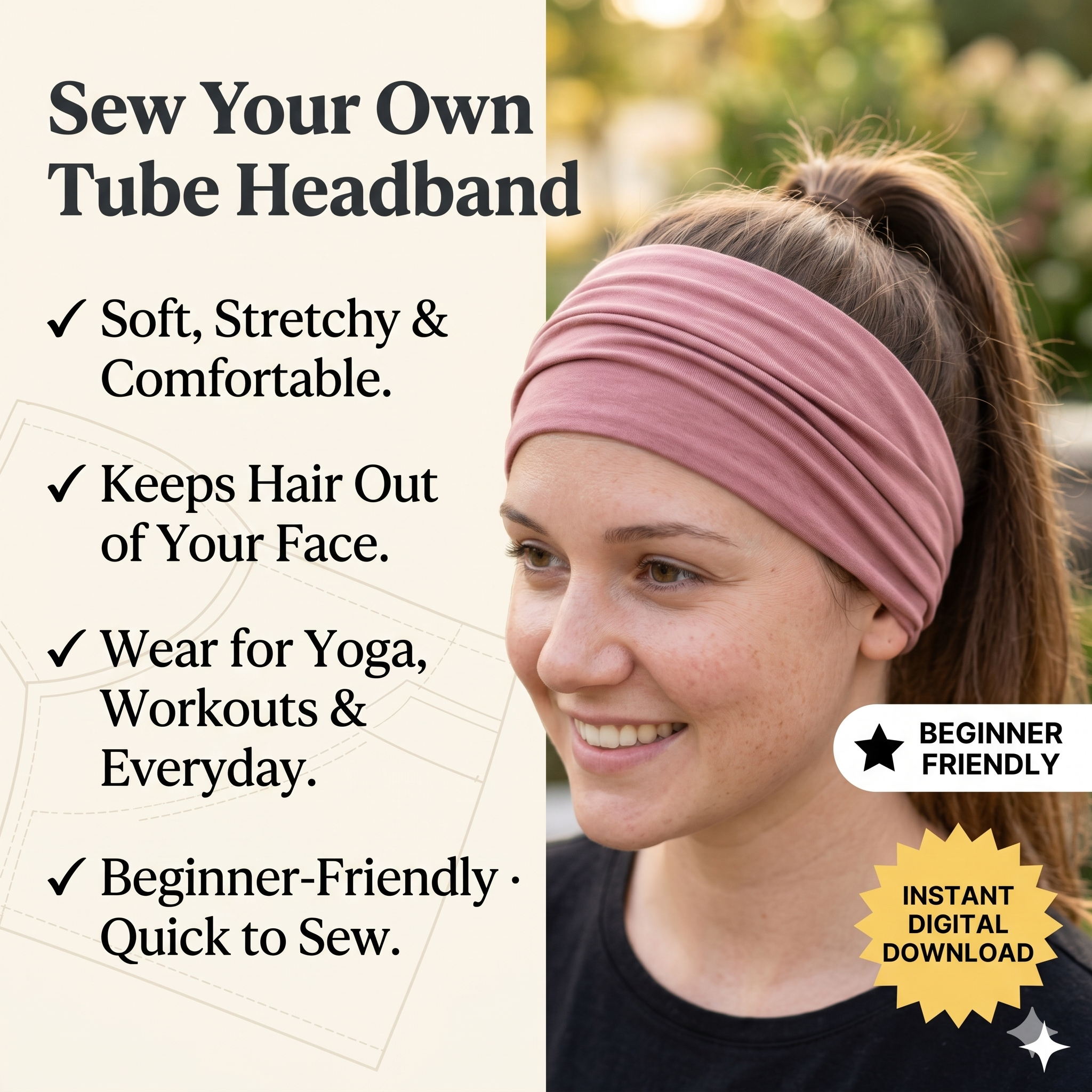 ✨ Wide Tube Headband – Instant Download PDF Sewing Pattern