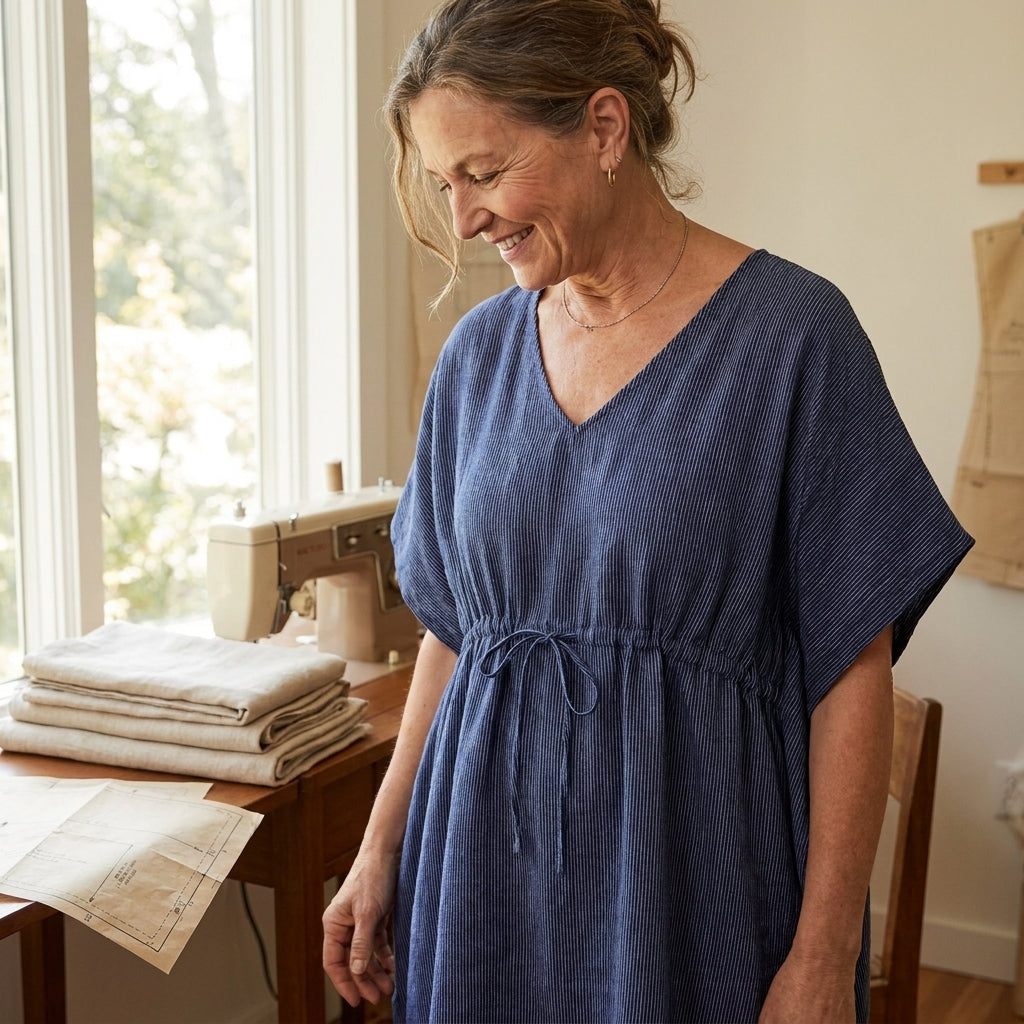 ✨ Striped Organic Cotton Gauze V-Neck Kaftan – Instant Download PDF Sewing Pattern