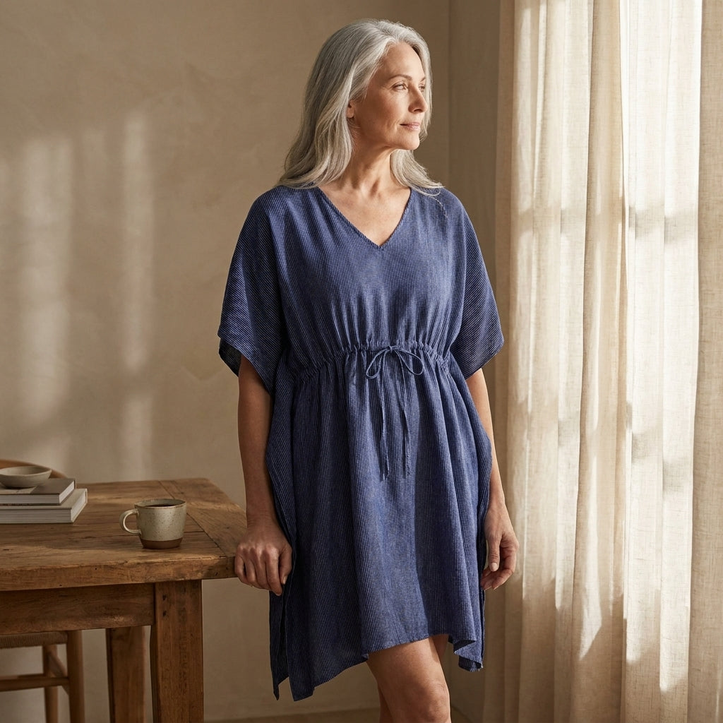 ✨ Striped Organic Cotton Gauze V-Neck Kaftan – Instant Download PDF Sewing Pattern