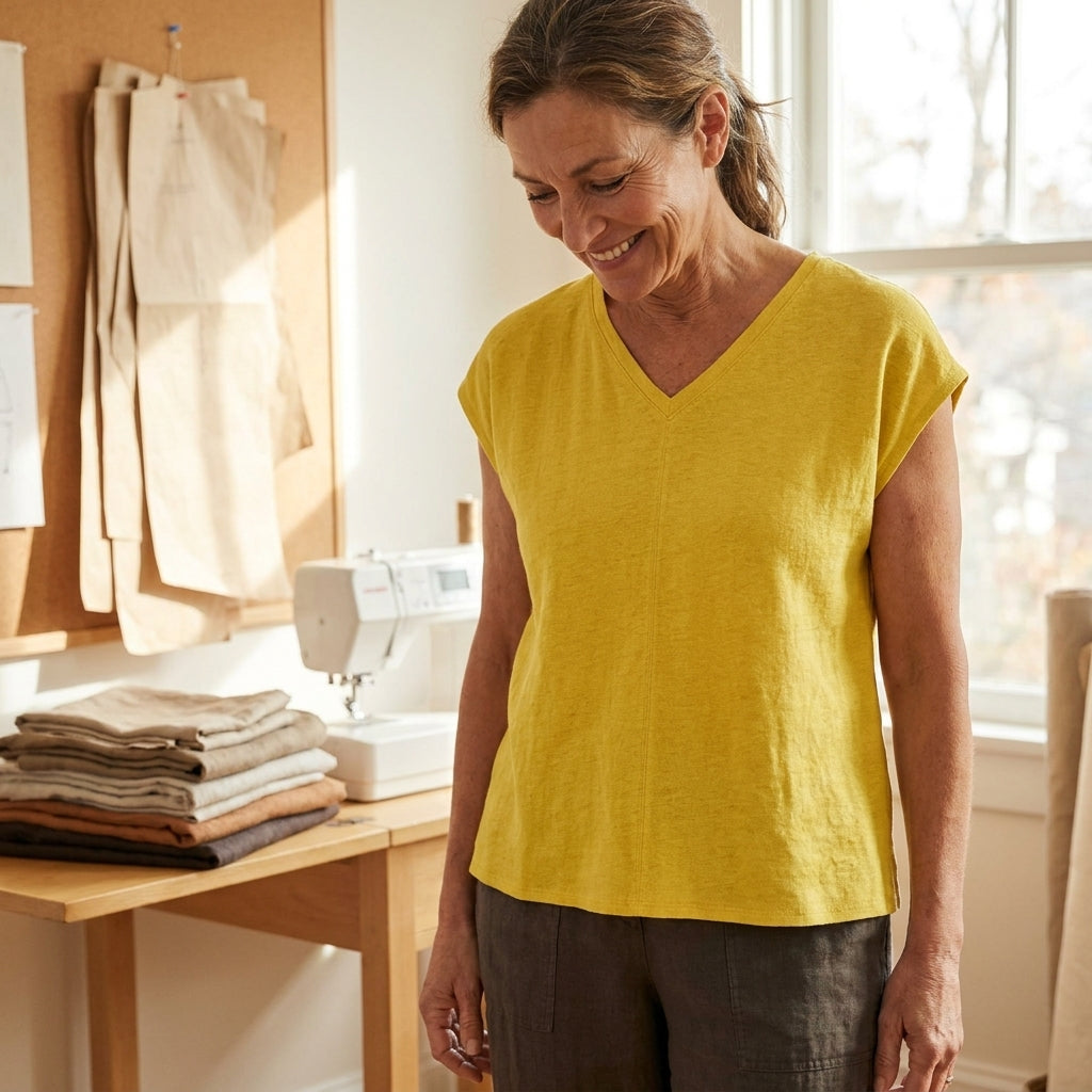 ✨ Linen Jersey V-Neck Cap Sleeve Top – Instant Download PDF Sewing Pattern