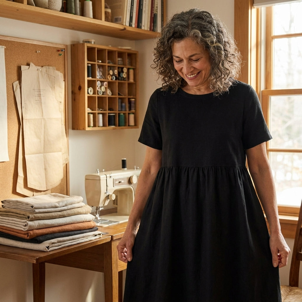 Two-Fabric Gathered Midi Dress – Instant Download PDF Sewing Pattern