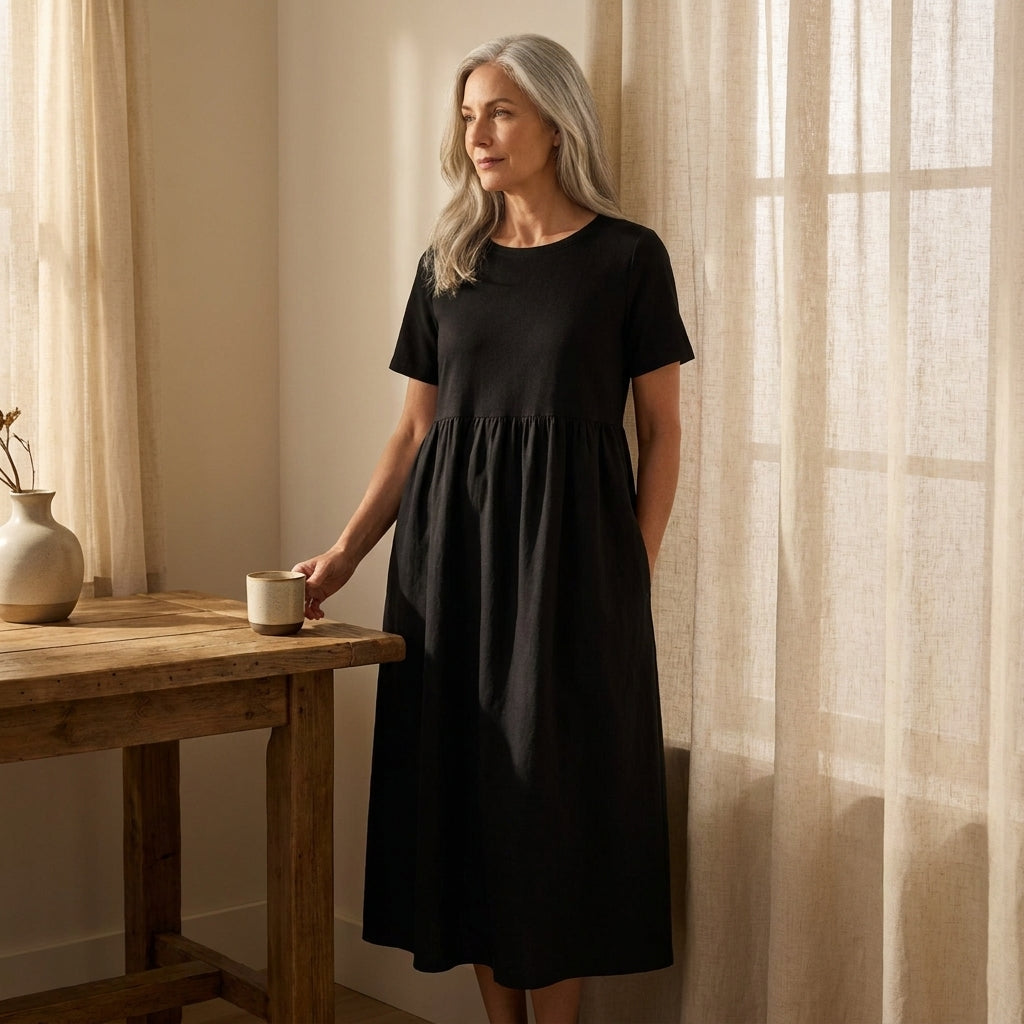 Two-Fabric Gathered Midi Dress – Instant Download PDF Sewing Pattern