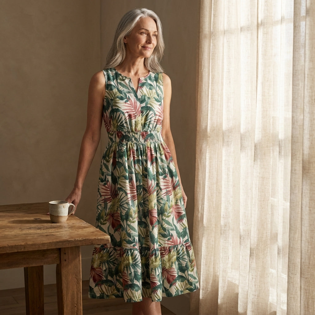 ✨ Tropical Print Smocked Waist Midi Dress – Instant Download PDF Sewing Pattern