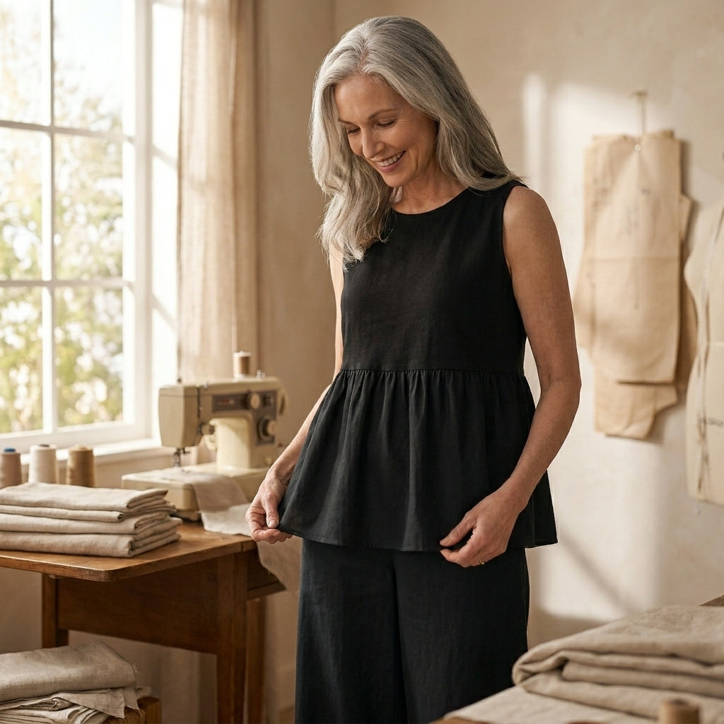 Two-Fabric Gathered Peplum Top – Instant Download PDF Sewing Pattern