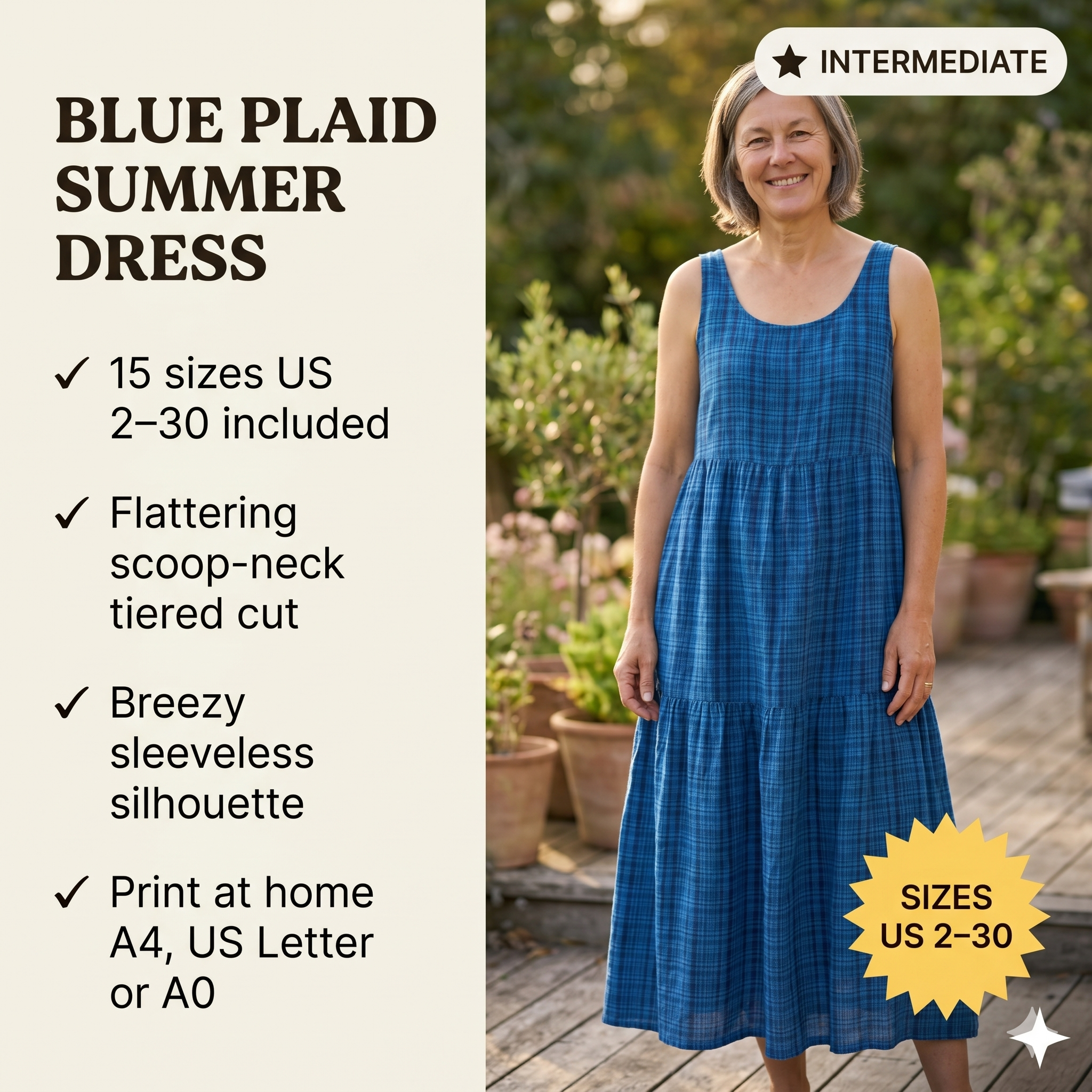 Tiered Linen Maxi Dress – Instant Download PDF Sewing Pattern