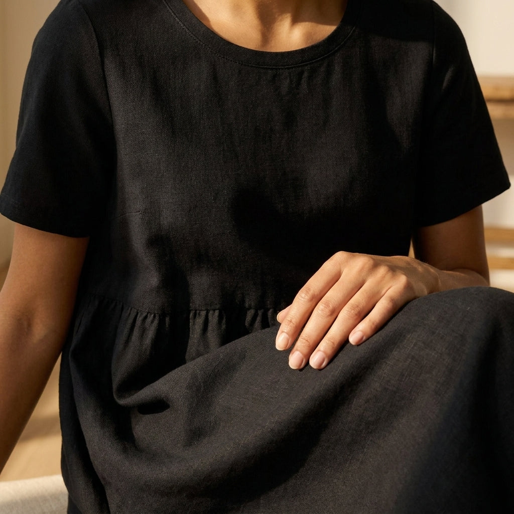 Two-Fabric Gathered Midi Dress – Instant Download PDF Sewing Pattern