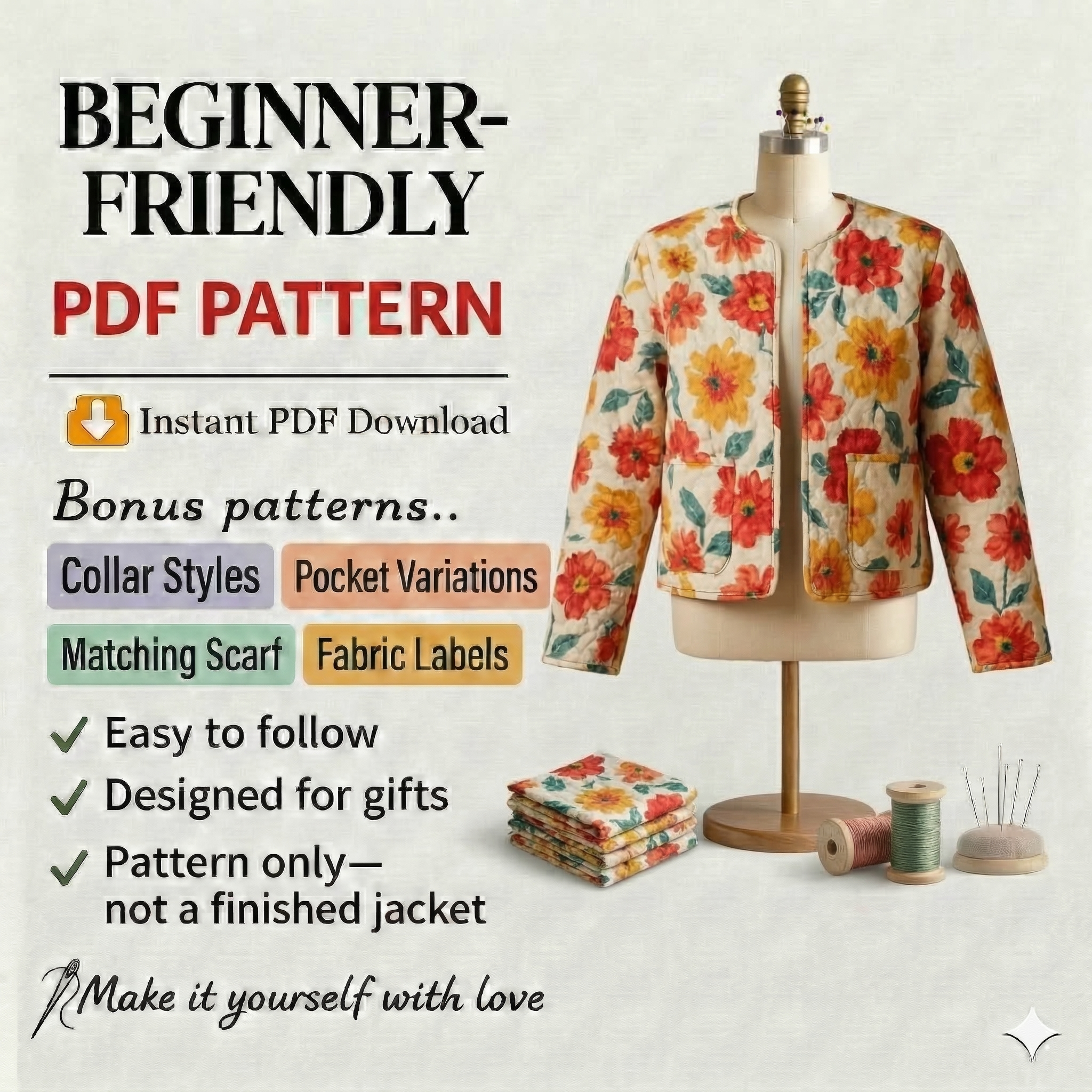 Quilted Patchwork Jacket Sewing Pattern: Women's Overcoat (PDF Pattern)