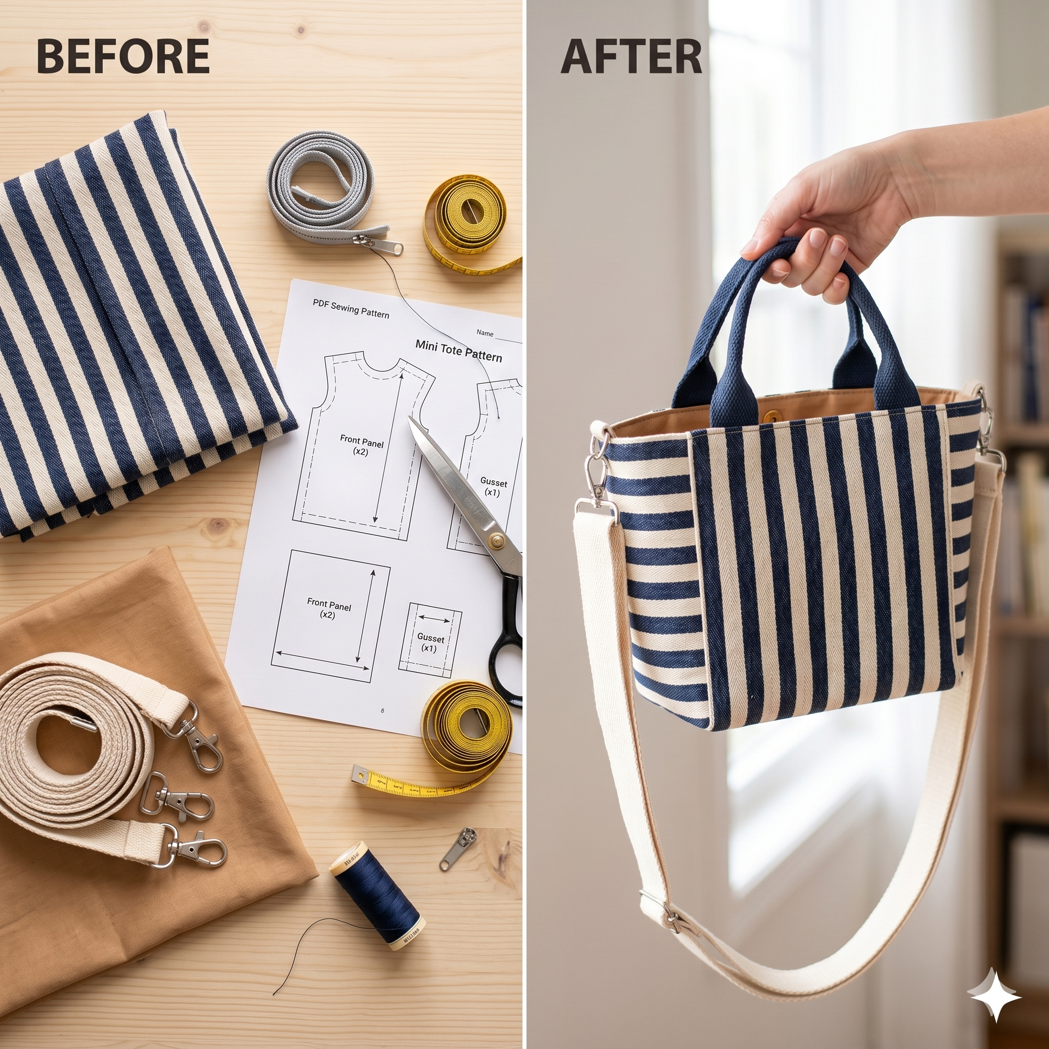 Mini Tote Bag Sewing Pattern, Crossbody Bag, Zipper Pocket