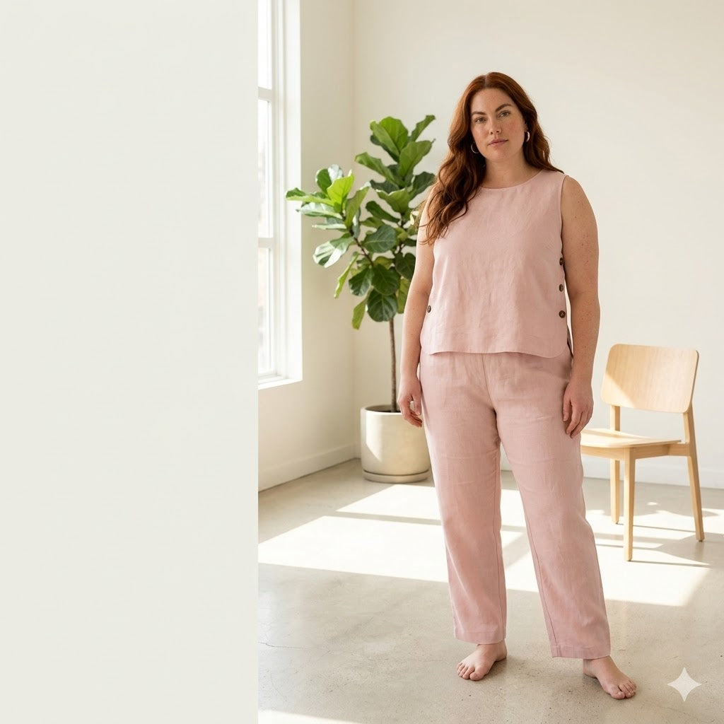 Minimalist Lounge Set Sewing Pattern, Sleeveless Top & Straight Leg Pants (PDF Pattern, Size XXS-XXL)