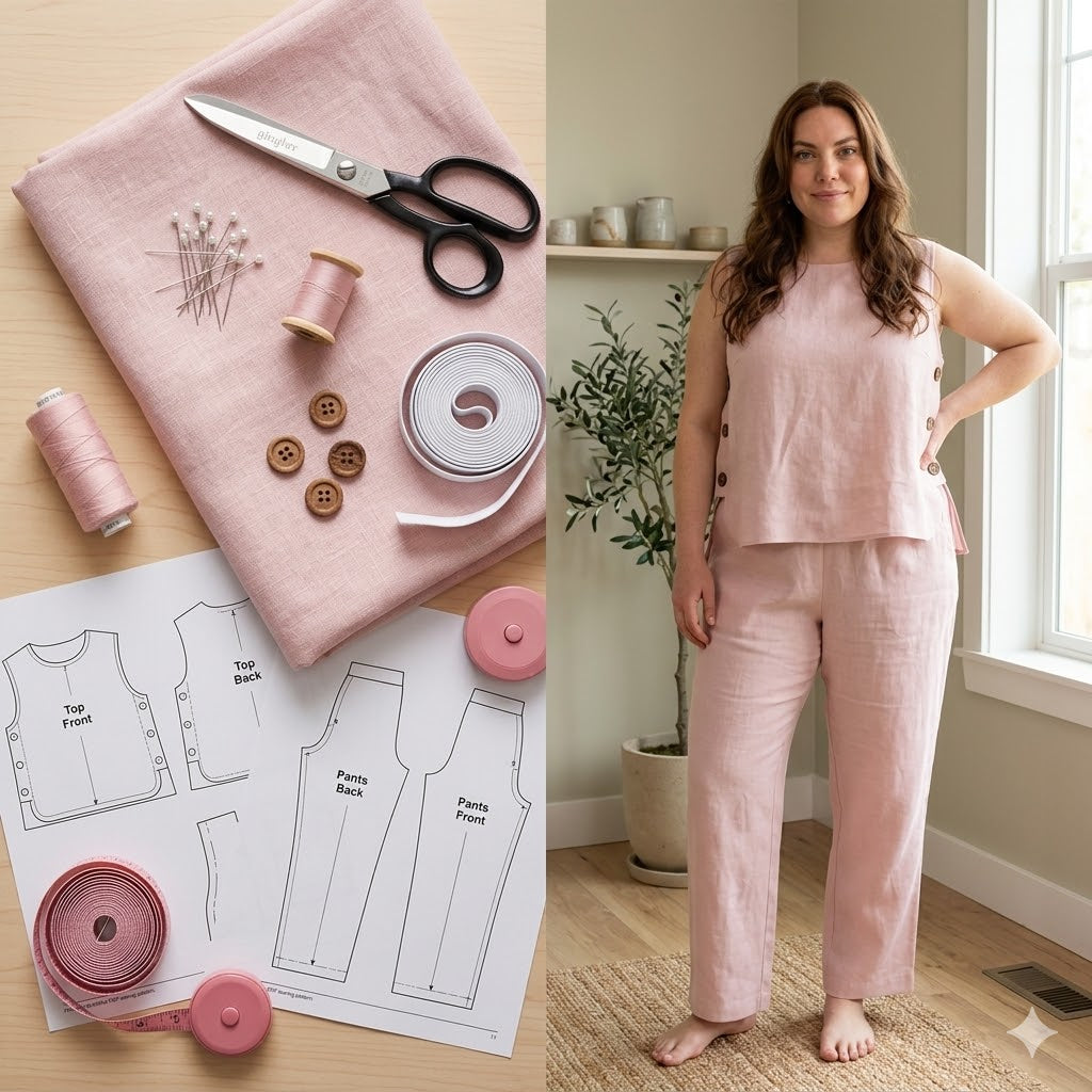 Minimalist Lounge Set Sewing Pattern, Sleeveless Top & Straight Leg Pants (PDF Pattern, Size XXS-XXL)