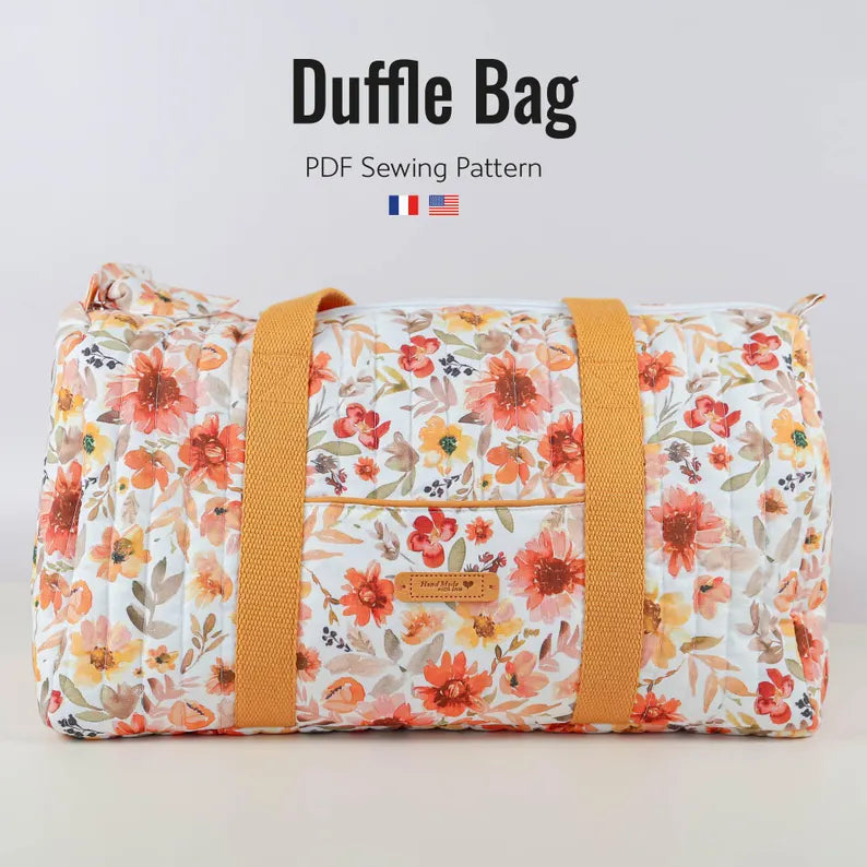 Duffle bag PDF pattern, Travel bag sewing pattern, Weekend bag pattern, Instant download PDF (A4, US letter, A1, Projector file)