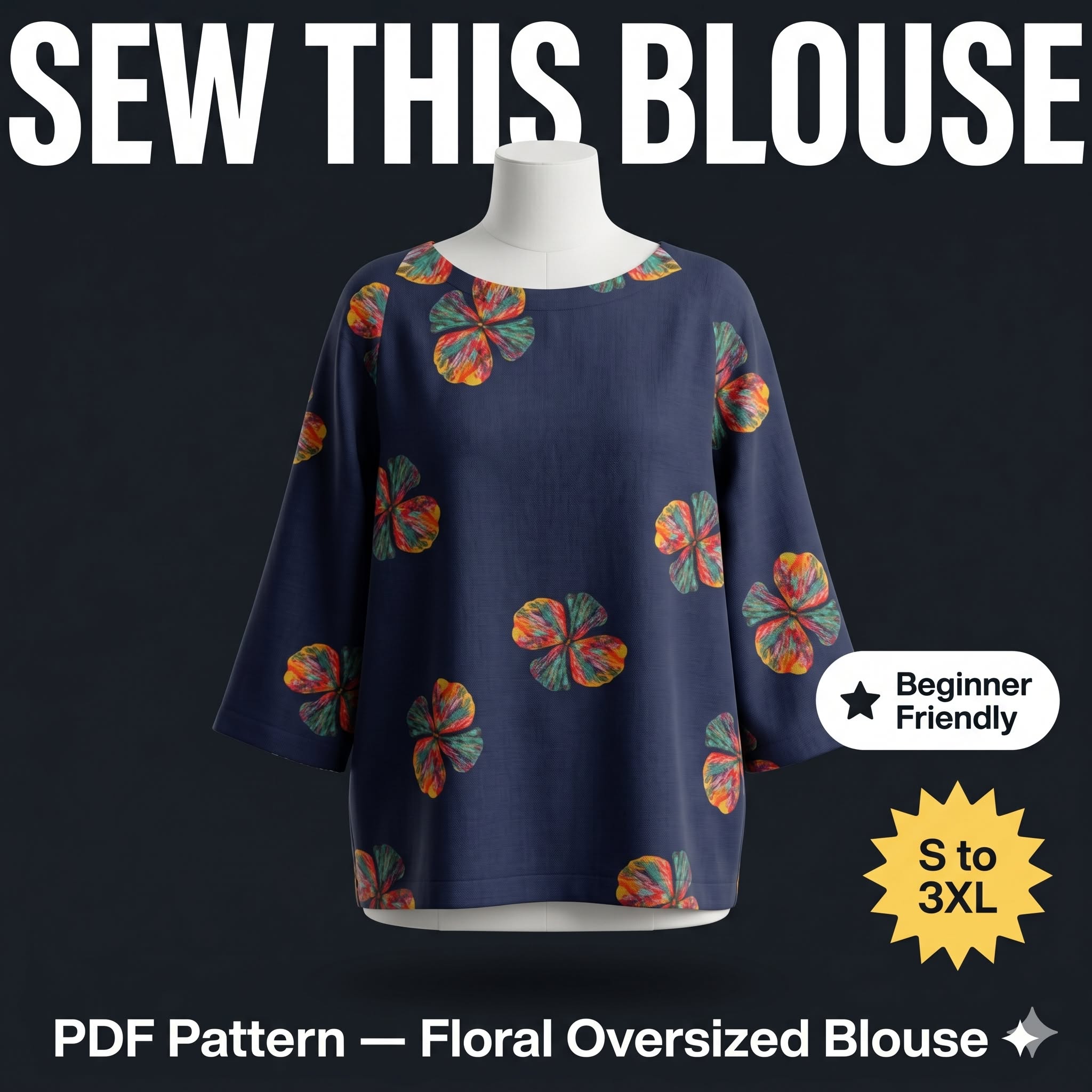 Floral Cotton Shirt โ Instant Download PDF Sewing Pattern