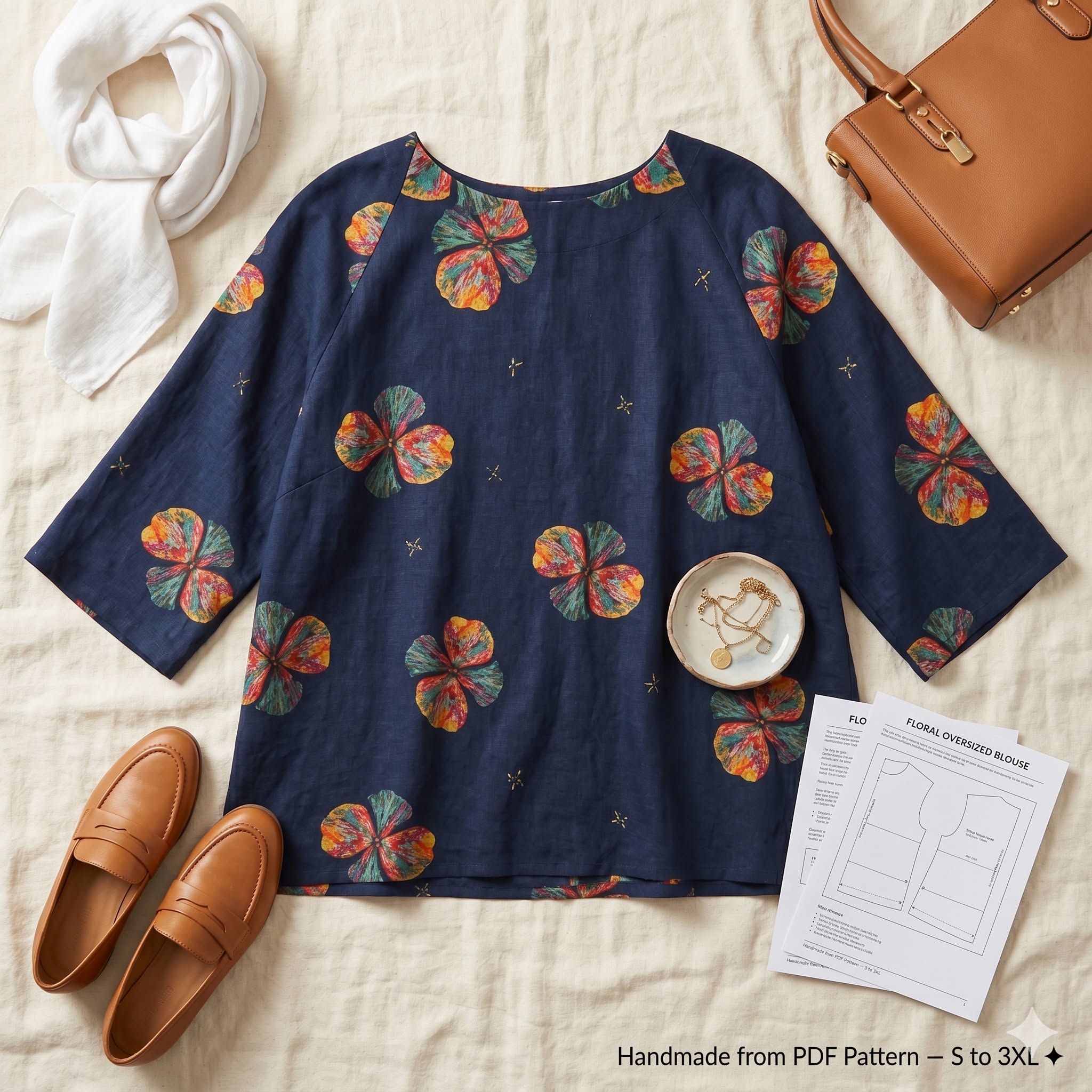 Floral Cotton Shirt โ Instant Download PDF Sewing Pattern