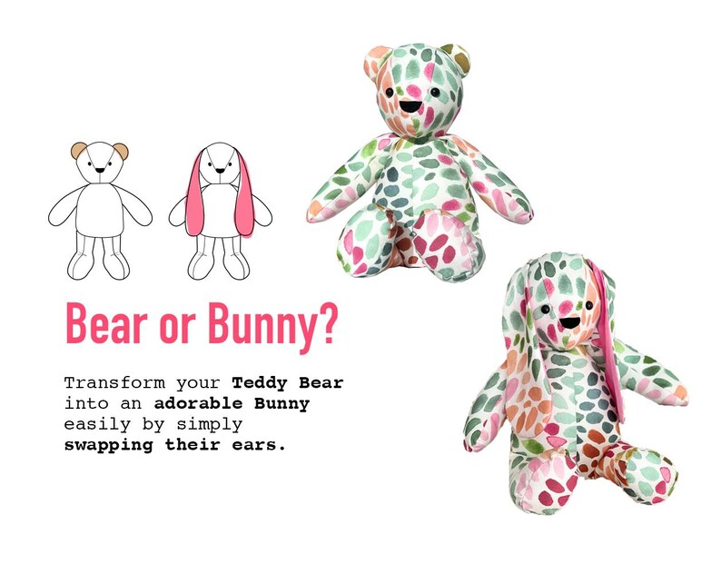 Teddy Bear Pattern and Bunny + VIDEO tutorial - 3 sizes, rabbit pattern, keepsake bear,