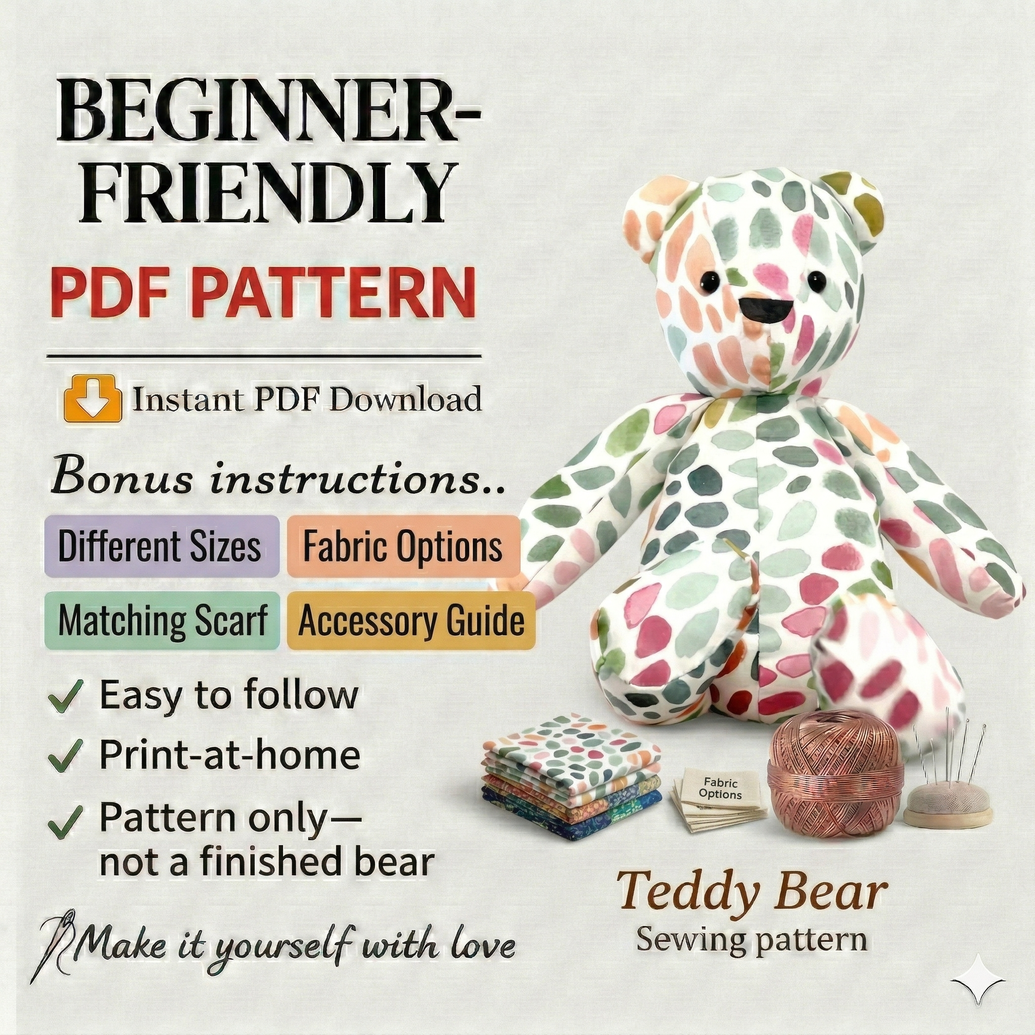 Teddy Bear Pattern and Bunny + VIDEO tutorial - 3 sizes, rabbit pattern, keepsake bear,