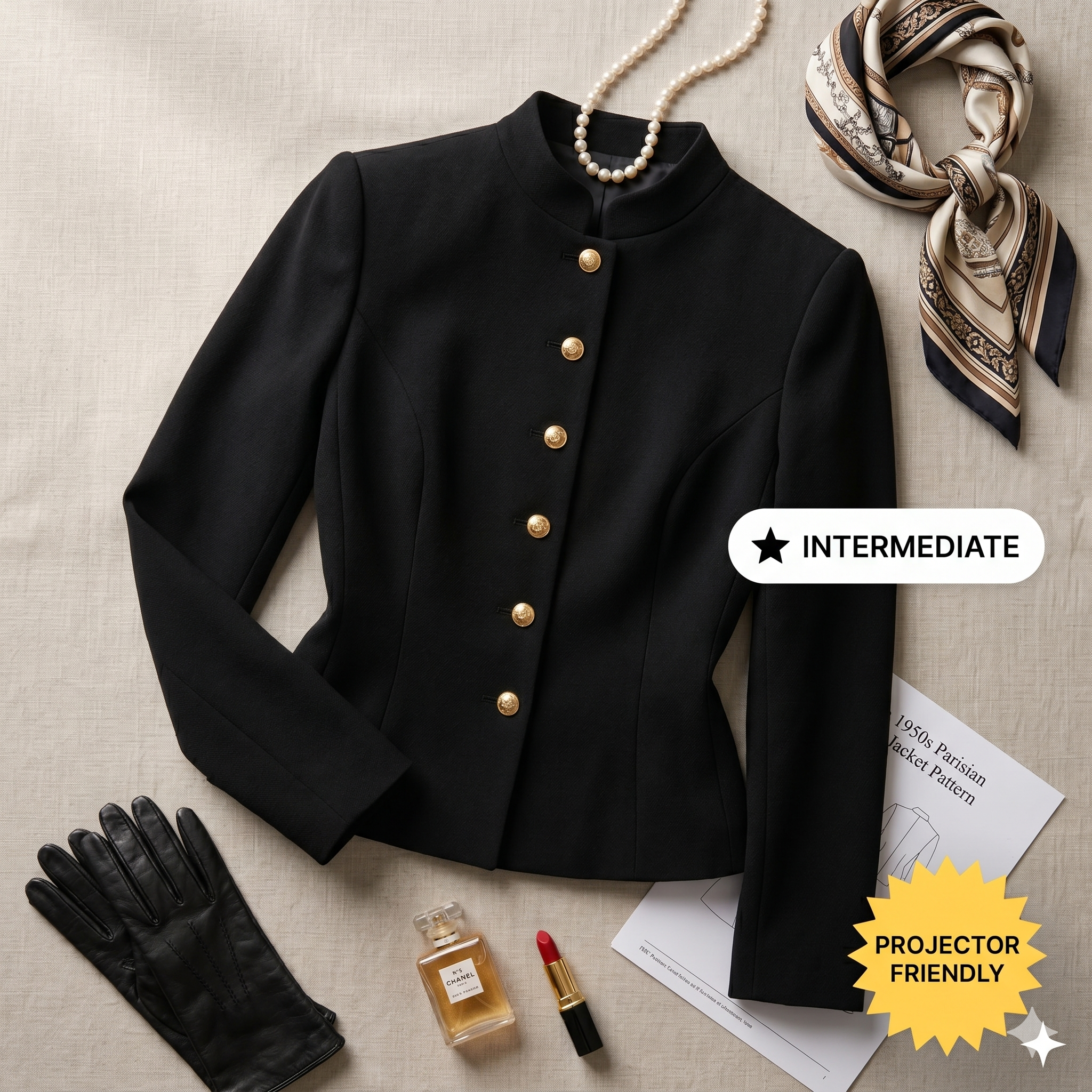 ✨ 1950s Parisian Style Mandarin Collar Jacket – Instant Download PDF Sewing Pattern