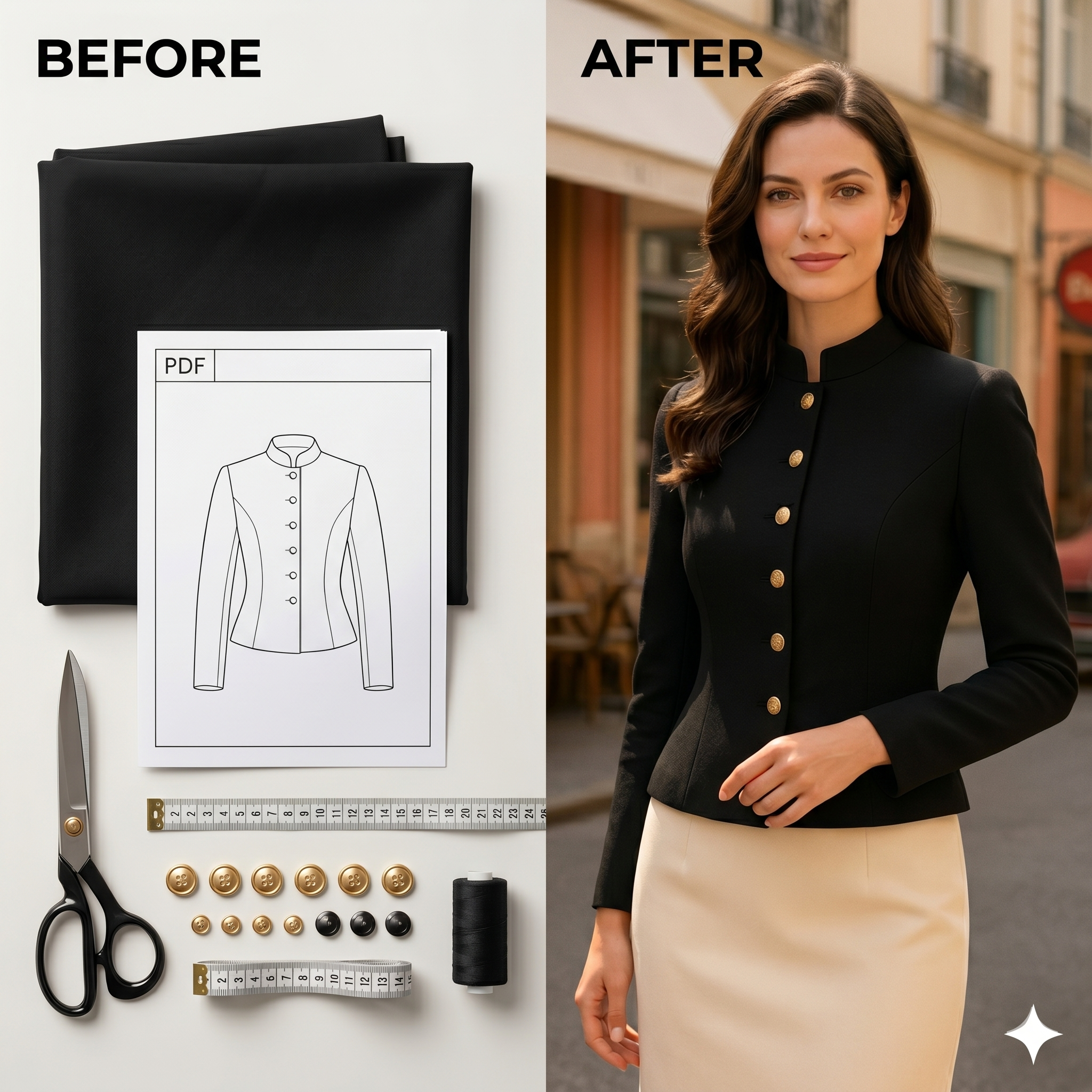 ✨ 1950s Parisian Style Mandarin Collar Jacket – Instant Download PDF Sewing Pattern