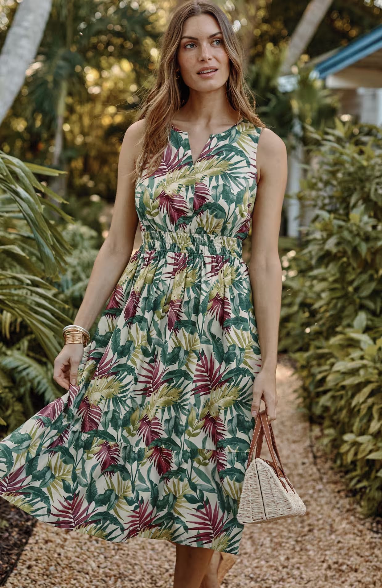 ✨ Tropical Print Smocked Waist Midi Dress – Instant Download PDF Sewing Pattern