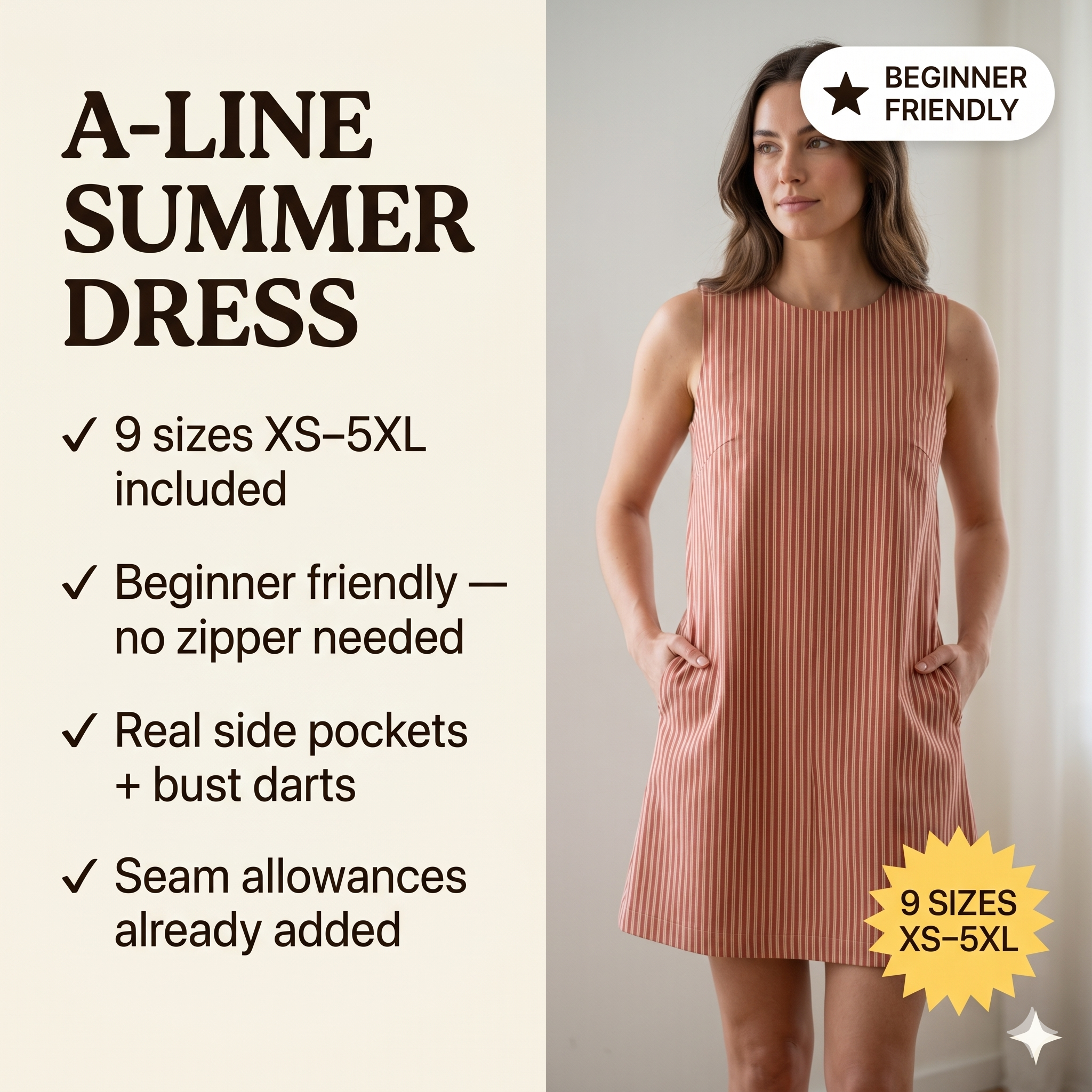 A-Line Dress Pattern, Shift Dress Sewing Pattern, Easy Dress Sewing Pattern, Linen Dress Pattern For Women