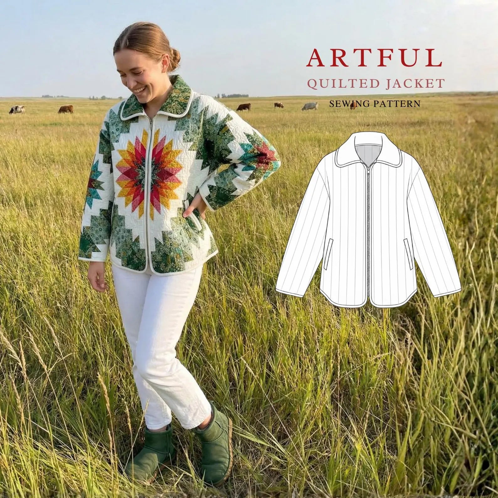 Artful Quilted Jacket Sewing Pattern | Beginner Friendly, Sizes XXS-5XL (Instant Download)