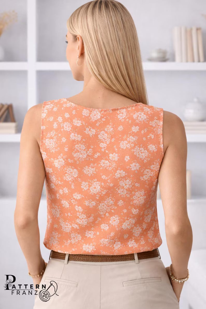 Asymmetrical Summer Top Sewing Pattern, Sleeveless Blouse PDF, Women's Casual Shirt DIY, Digital Pattern For Beginner, Sizes XS–3XL
