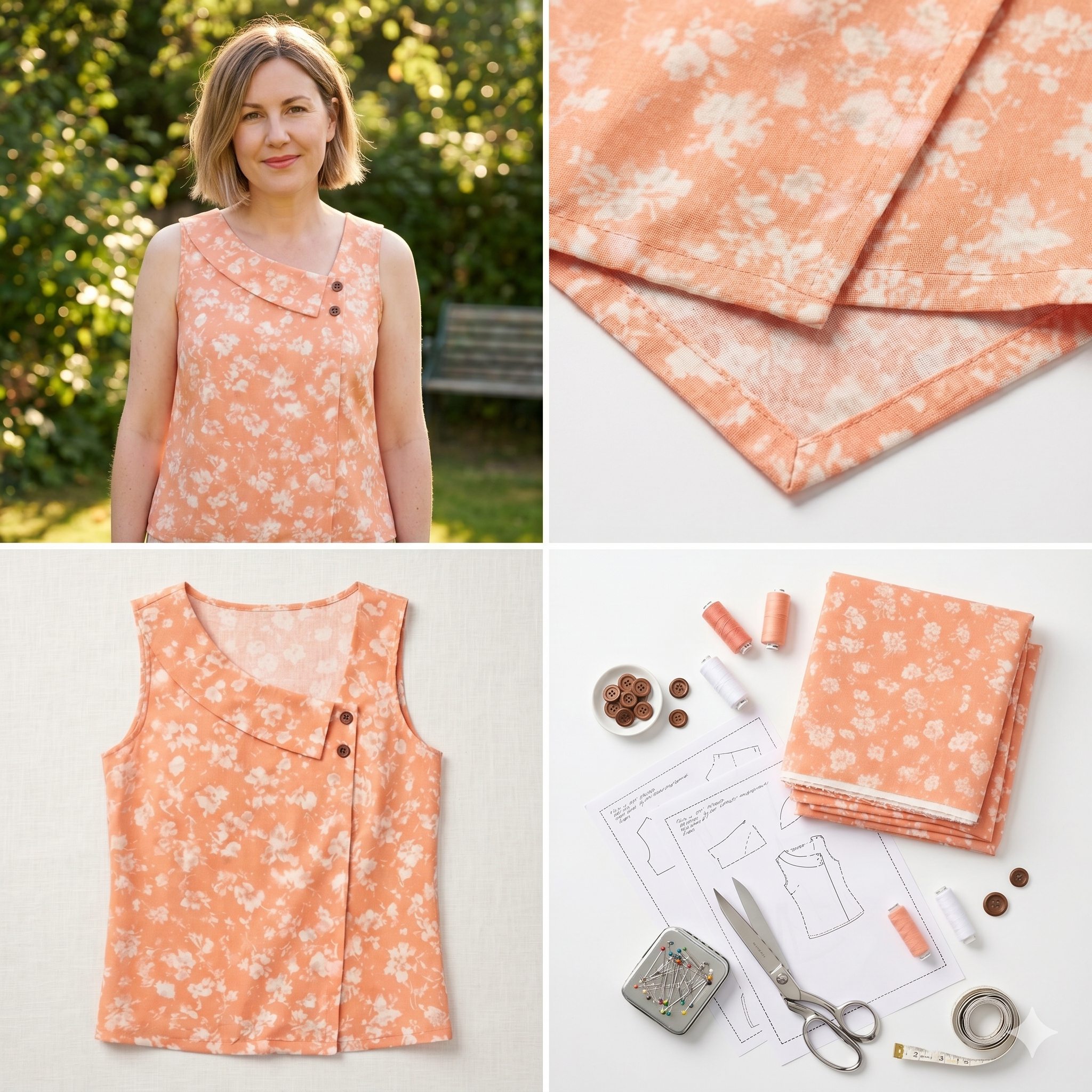 Asymmetrical Summer Top Sewing Pattern, Sleeveless Blouse PDF, Women's Casual Shirt DIY, Digital Pattern For Beginner, Sizes XS–3XL