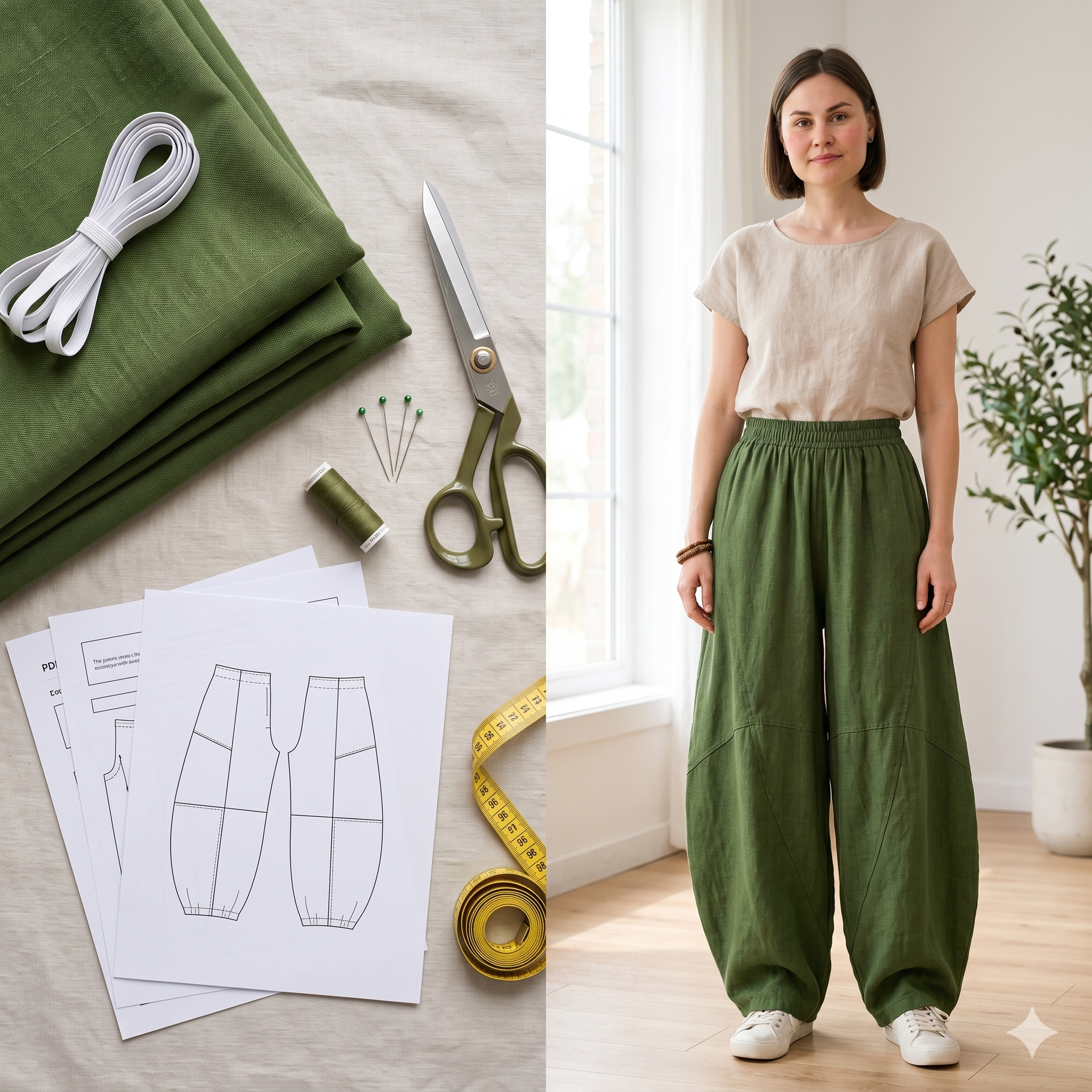 Women's Balloon Pants PDF Sewing Pattern | Loose Fit Lantern Trousers (Digital Download)
