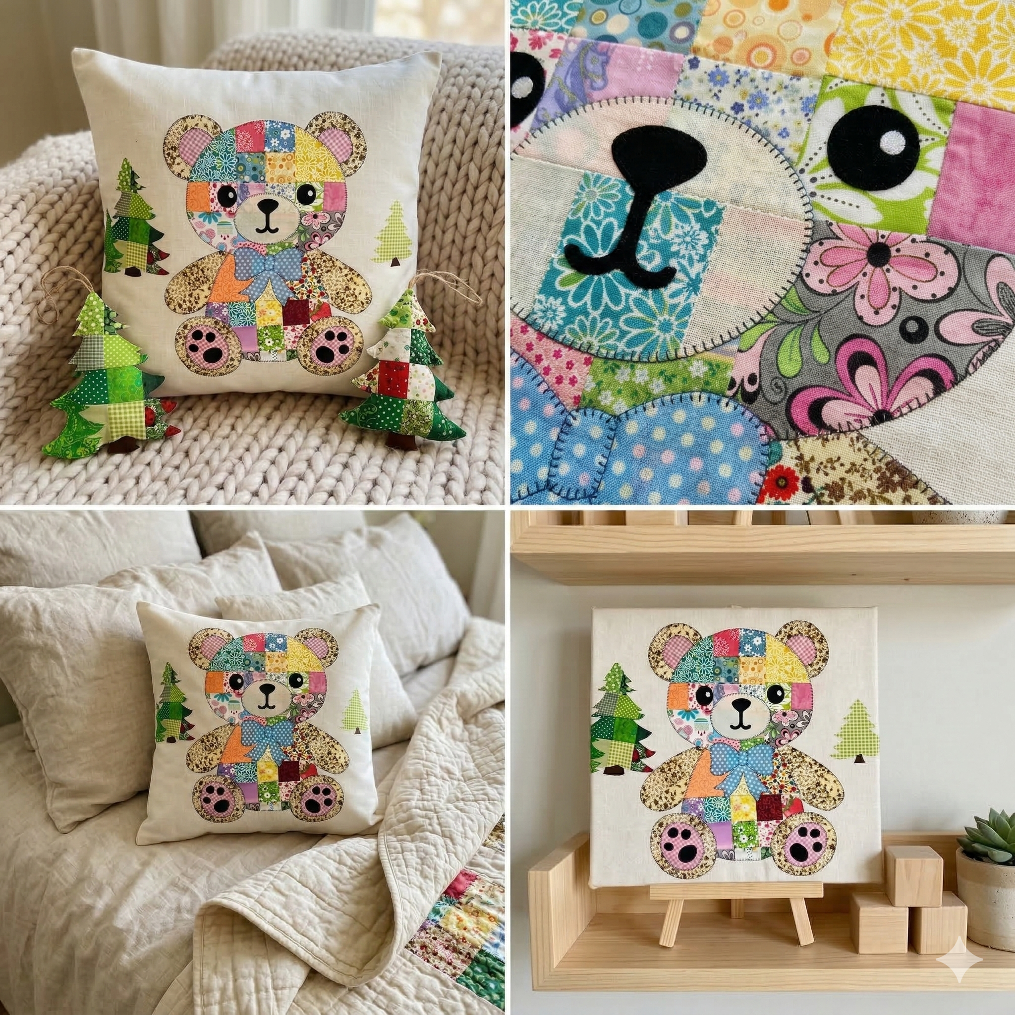 Teddy Bear Patchwork Quilt pattern, PDF Instant Download
