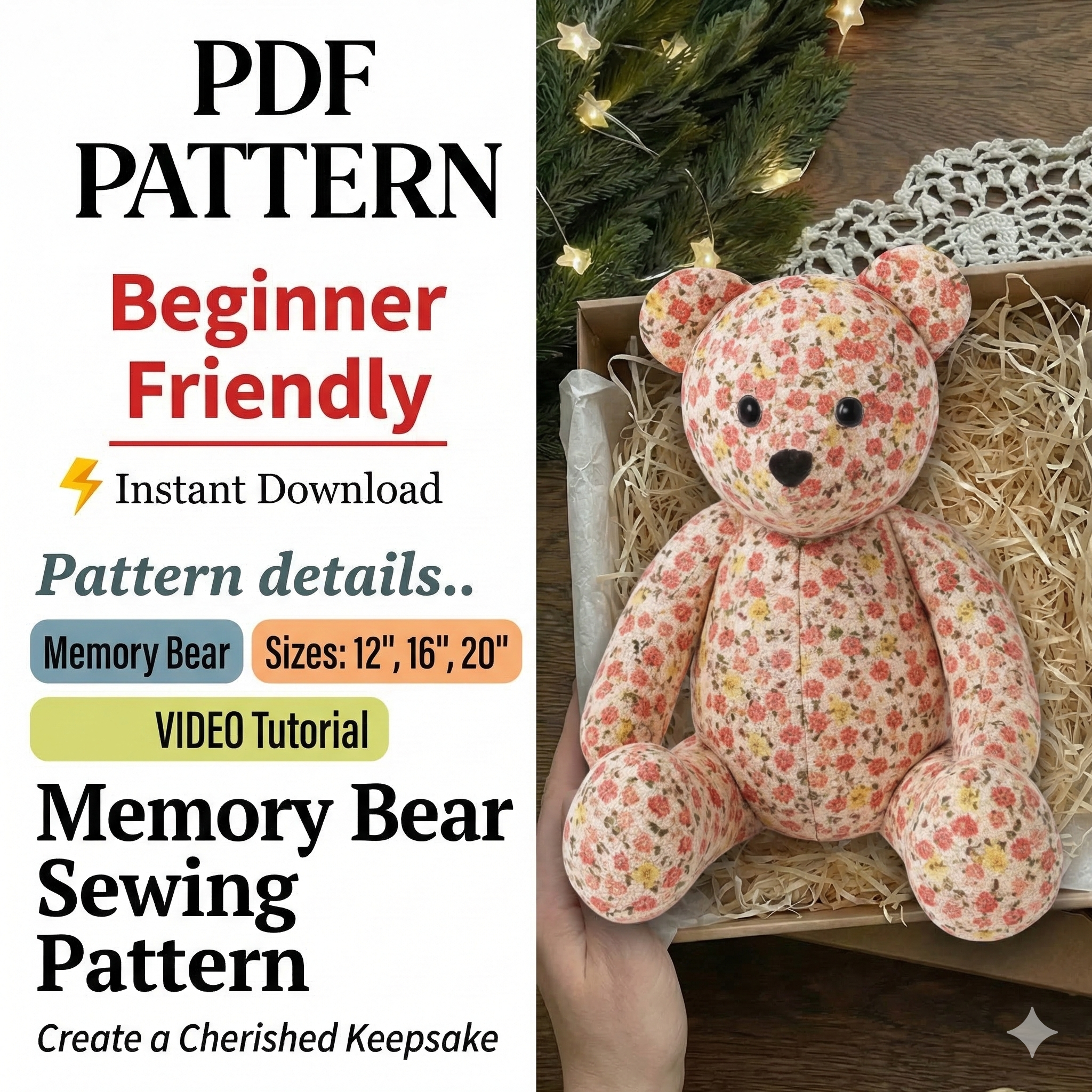 Memory Bear Sewing Pattern PDF | Keepsake Teddy Bear from Clothes